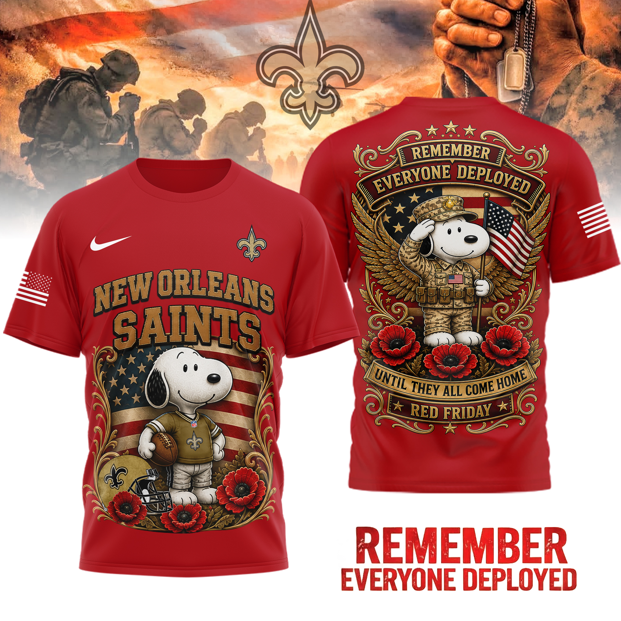 New Orleans Saints | Premium NFL Snoopy Remember Everyone Deployed 3D Shirt TTH200588 - Image 2