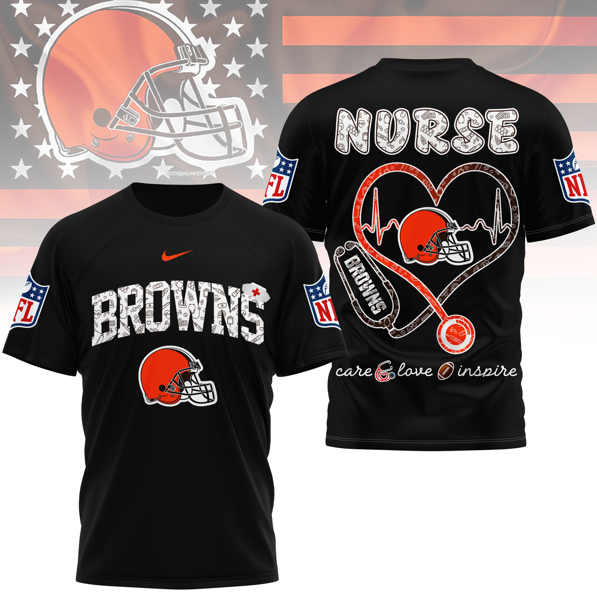 Cleveland Browns x Premium NFL Nurse Love Football 3D T-Shirt – Limited Edition TTH200522