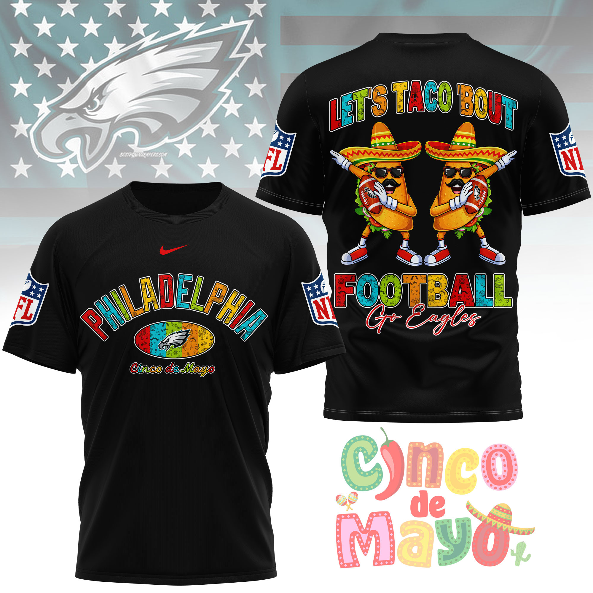 Philadelphia Eagles | Premium NFL Taco Cinco de Mayo 3D Shirt TTH200587