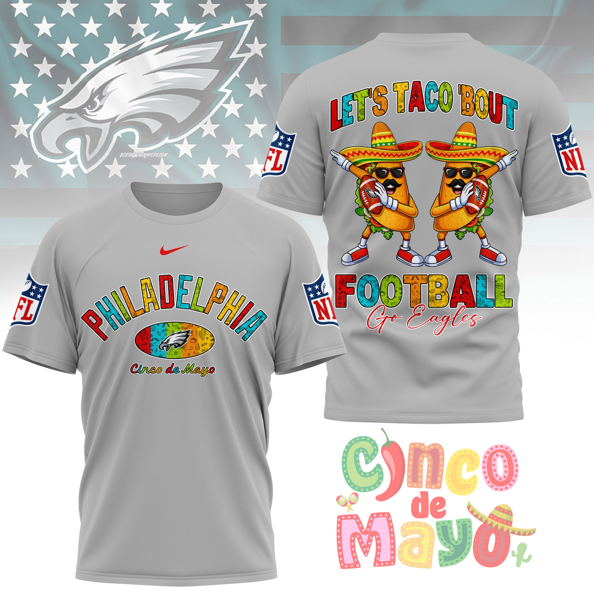 Philadelphia Eagles | Premium NFL Taco Cinco de Mayo 3D Shirt TTH200587 - Image 3