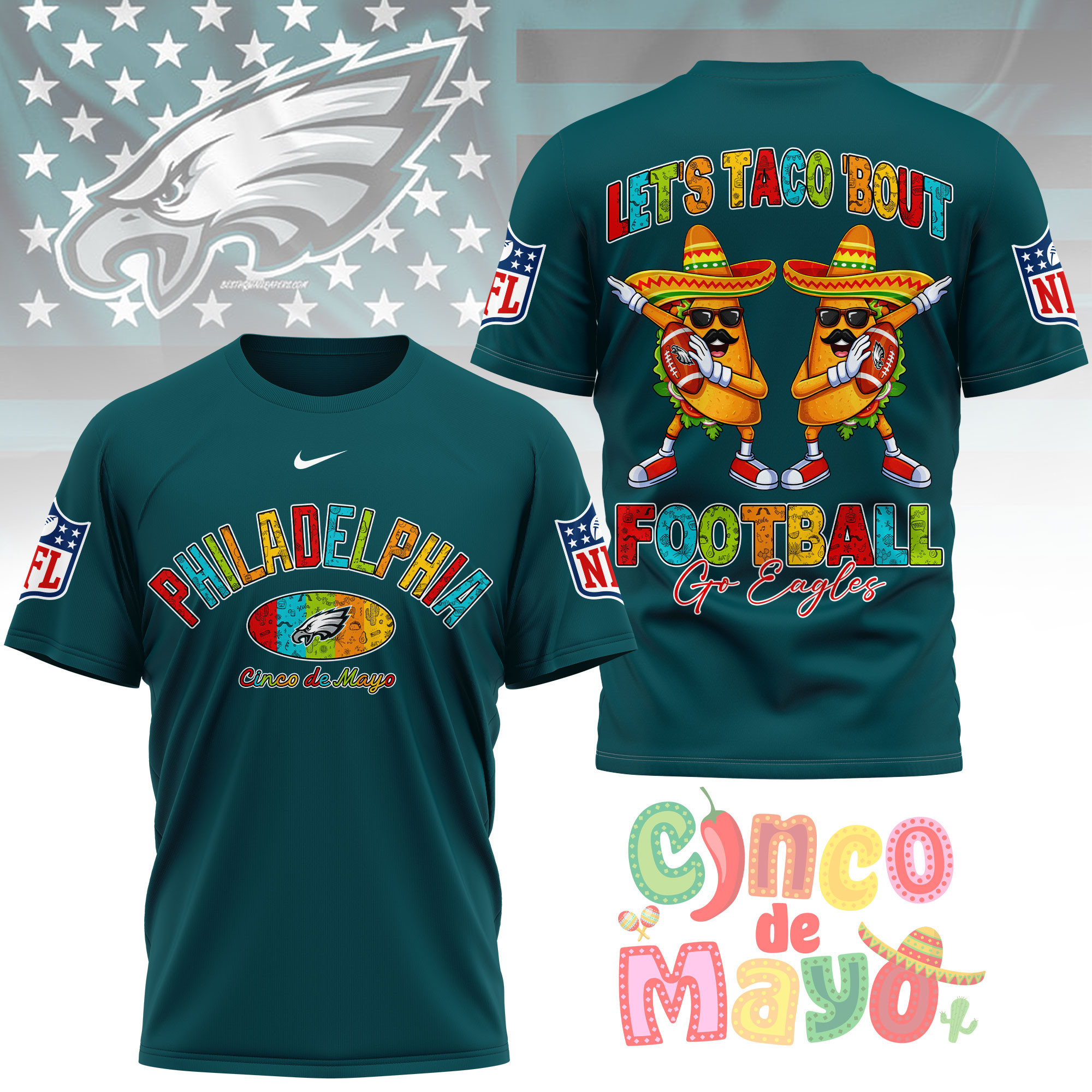 Philadelphia Eagles | Premium NFL Taco Cinco de Mayo 3D Shirt TTH200587 - Image 4