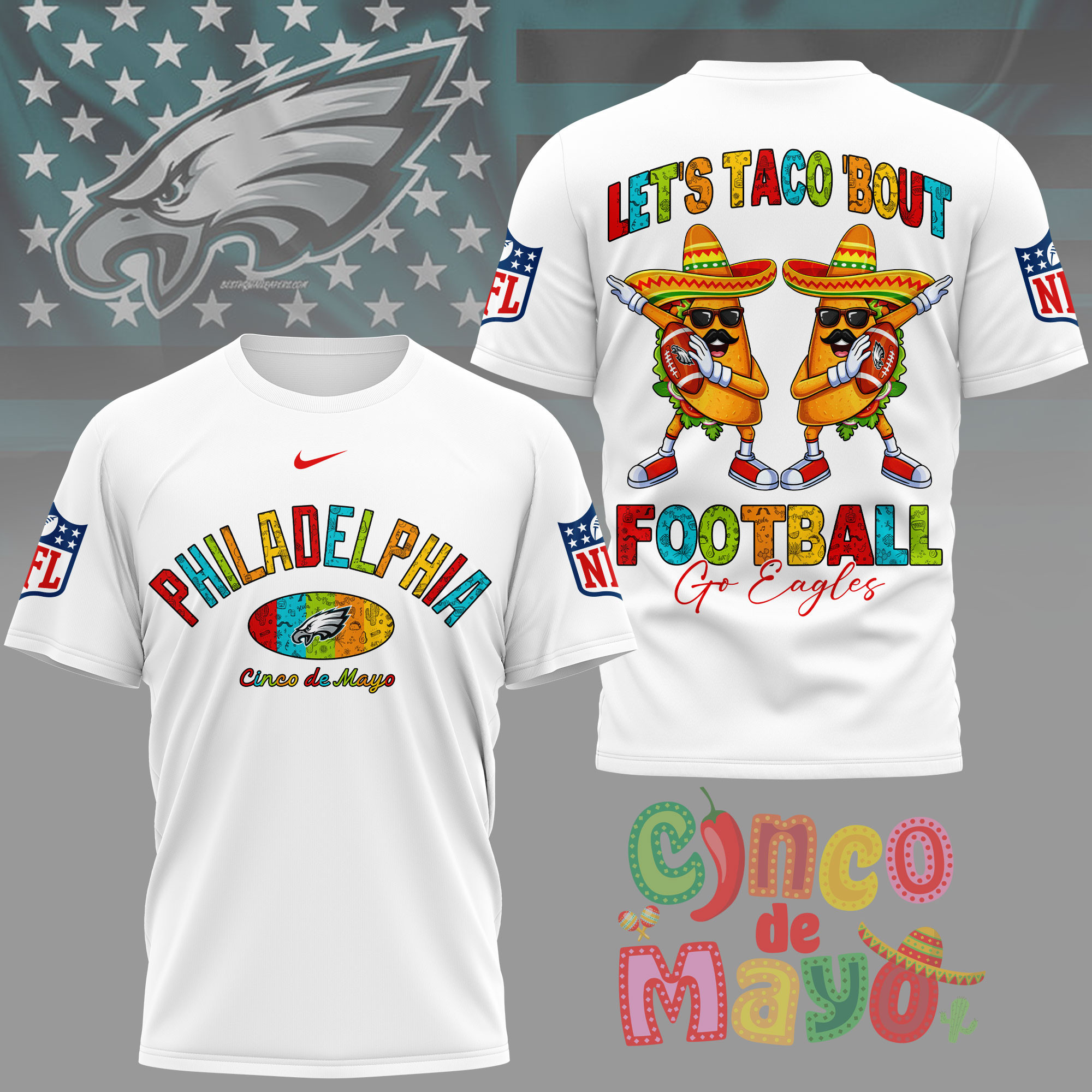 Philadelphia Eagles | Premium NFL Taco Cinco de Mayo 3D Shirt TTH200587 - Image 2