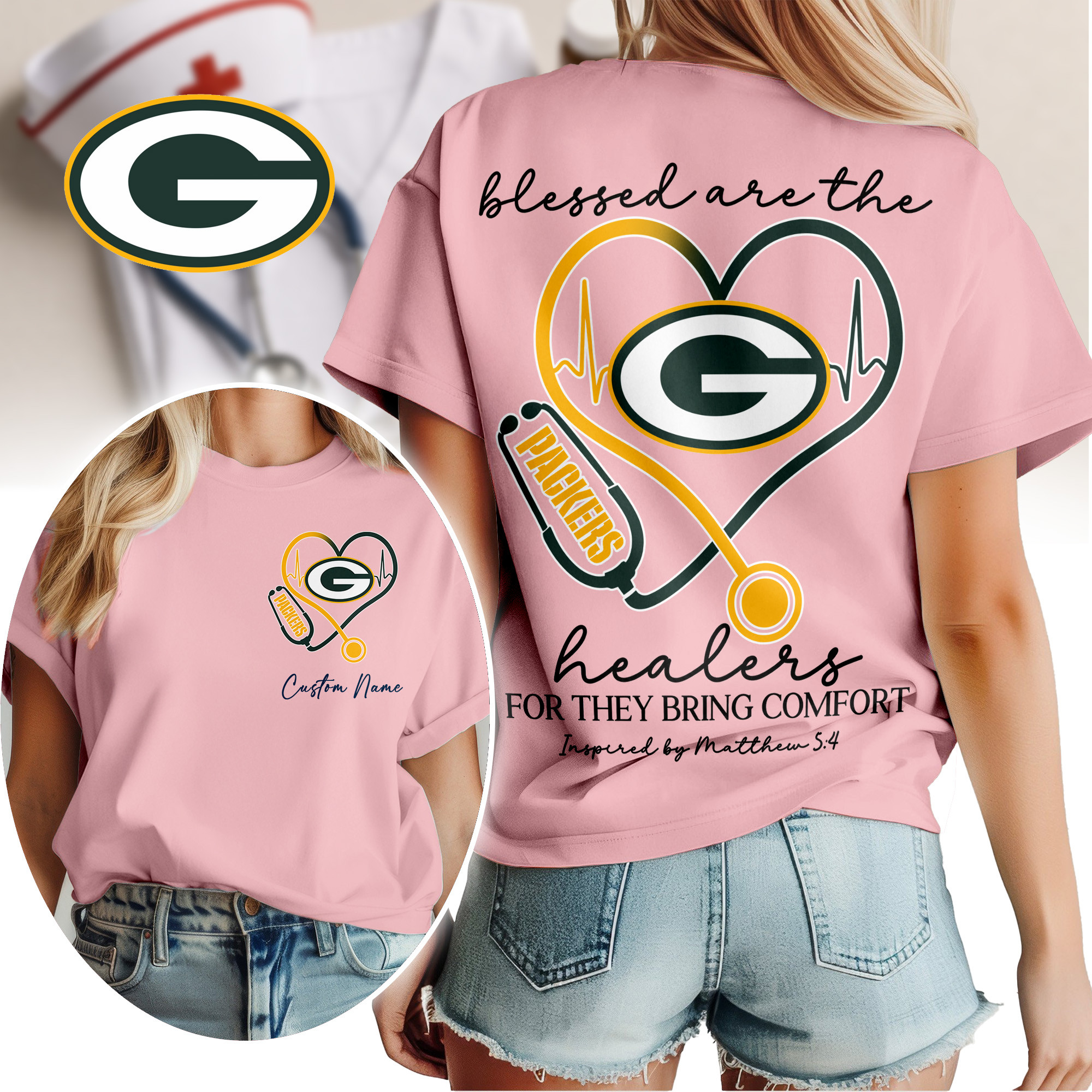 Green Bay Packers | Premium NFL Heart of A Nurse Game Day 3D Shirt TTH200581 - Image 2
