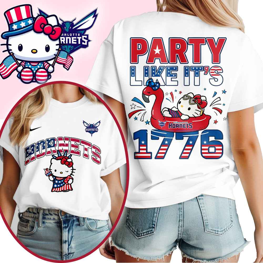 Charlotte Hornets | Premium NBA Hello Kitty Independence Day 3D Shirt TTH200554 - Image 2