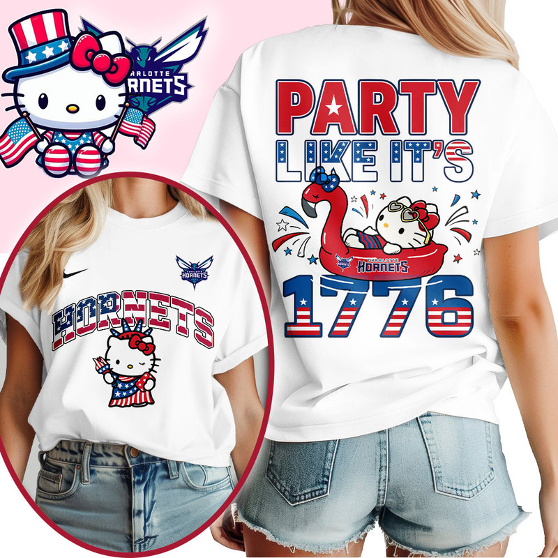 Cleveland Cavaliers | Premium NBA Hello Kitty Independence Day 3D Shirt TTH200554 - Image 2