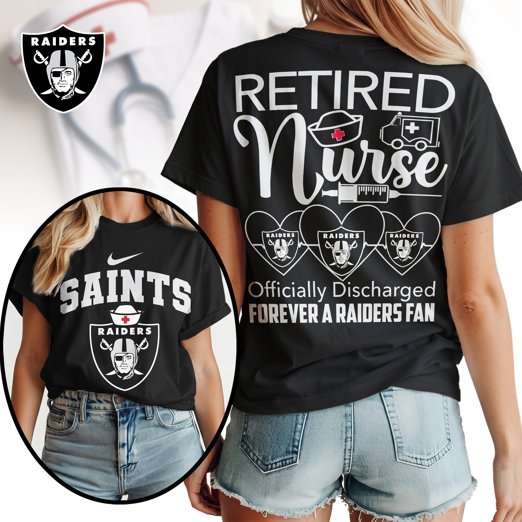 Las Vegas Raiders | Premium NFL Retired Nurse Officially Discharged Women Shirt TTH200579