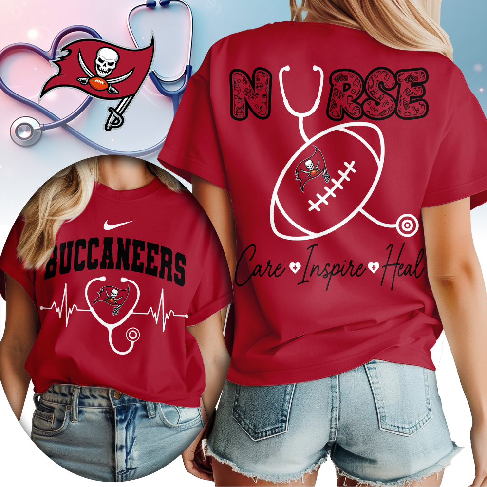 Tampa Bay Buccaneers | Premium NFL Nurse Care Inspire Heal Women Shirt TTH200561 - Image 3
