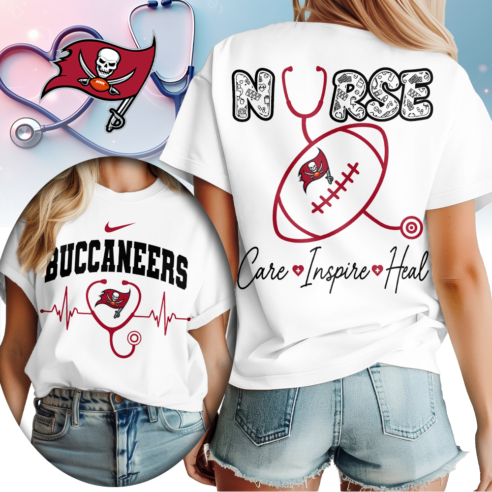 Tampa Bay Buccaneers | Premium NFL Nurse Care Inspire Heal Women Shirt TTH200561 - Image 2