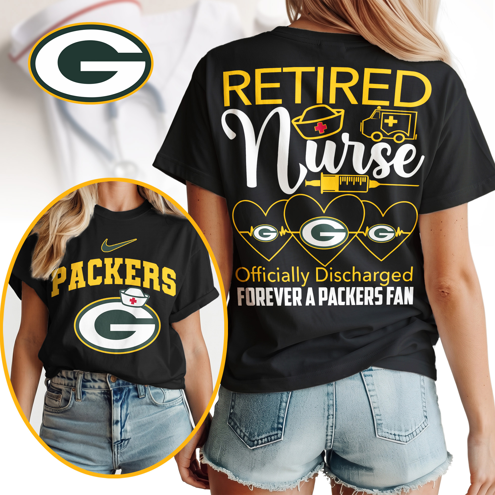 Green Bay Packers | Premium NFL Retired Nurse Officially Discharged Women Shirt TTH200579