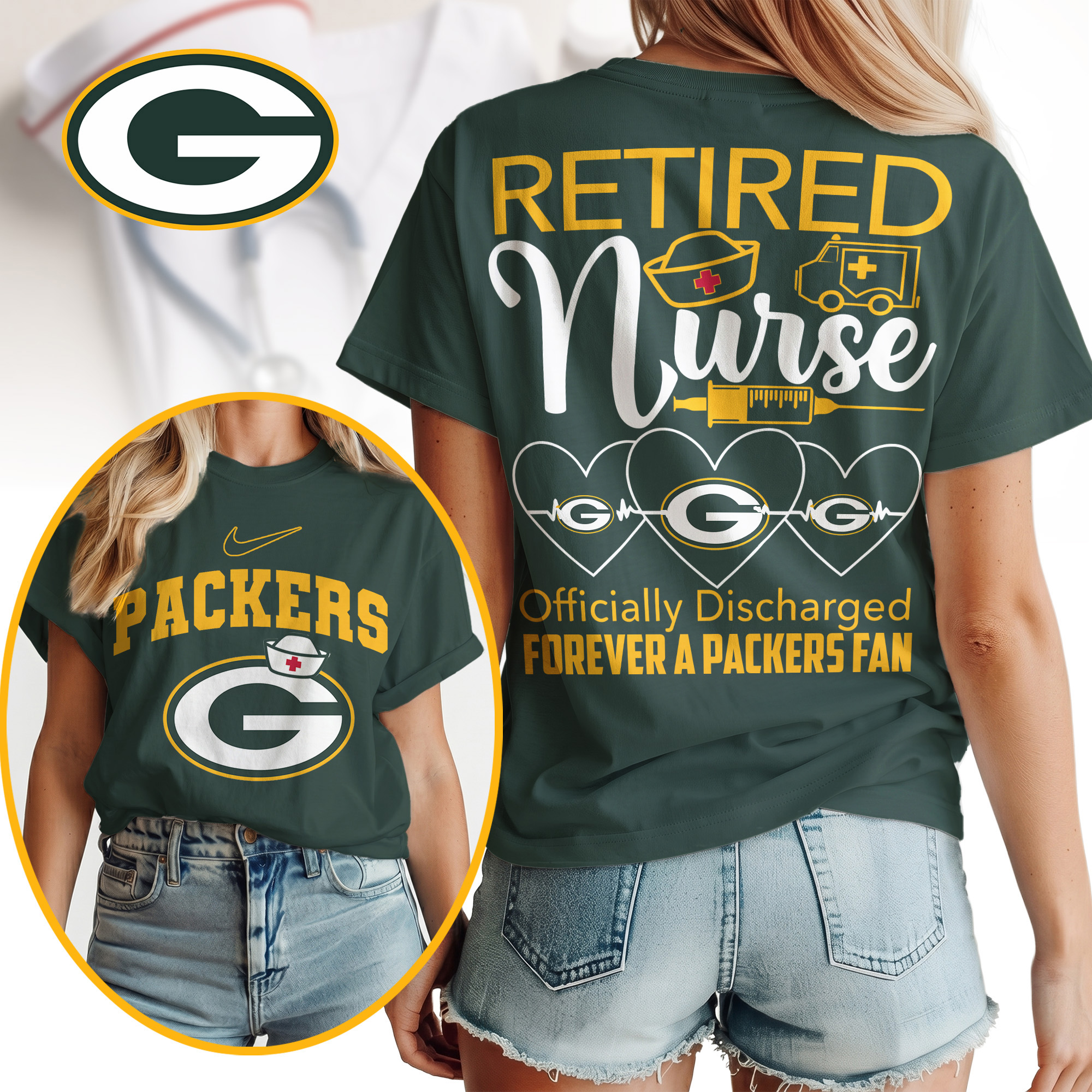 Green Bay Packers | Premium NFL Retired Nurse Officially Discharged Women Shirt TTH200579 - Image 3