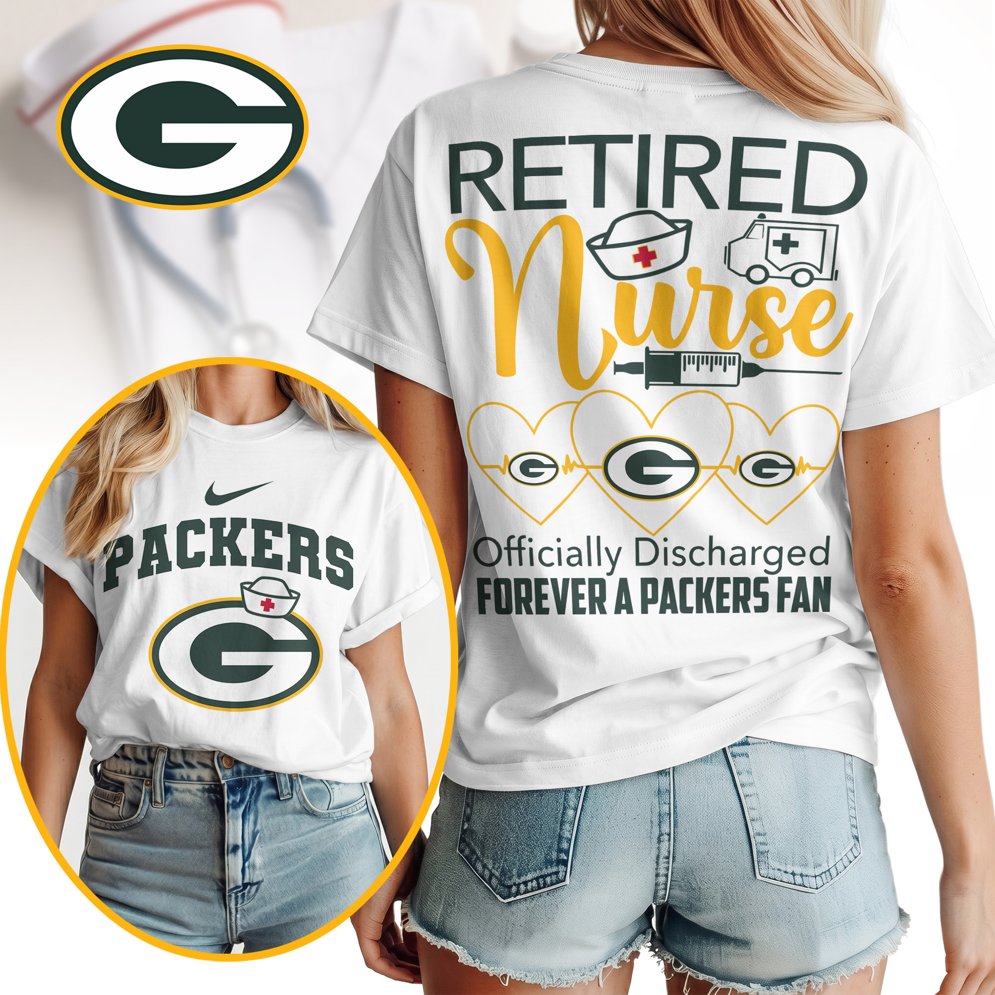Green Bay Packers | Premium NFL Retired Nurse Officially Discharged Women Shirt TTH200579 - Image 2