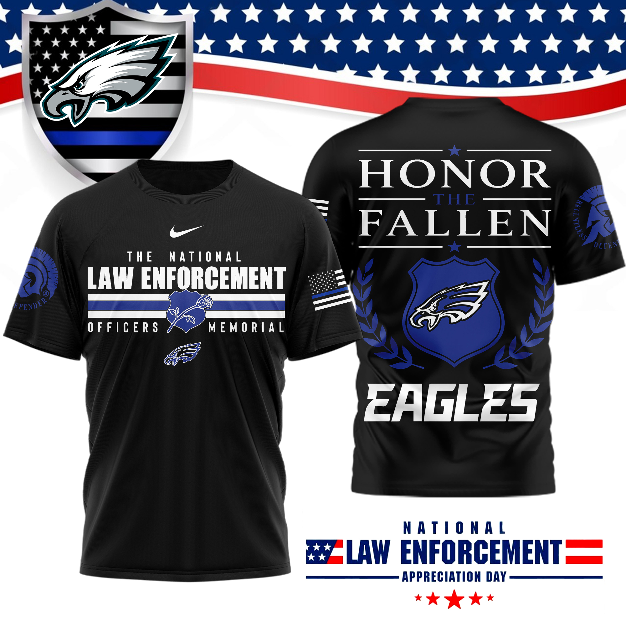 Philadelphia Eagles x Premium NFL The National Law Enforcement 3D T-Shirt – Limited Edition TTH200525 - Image 2