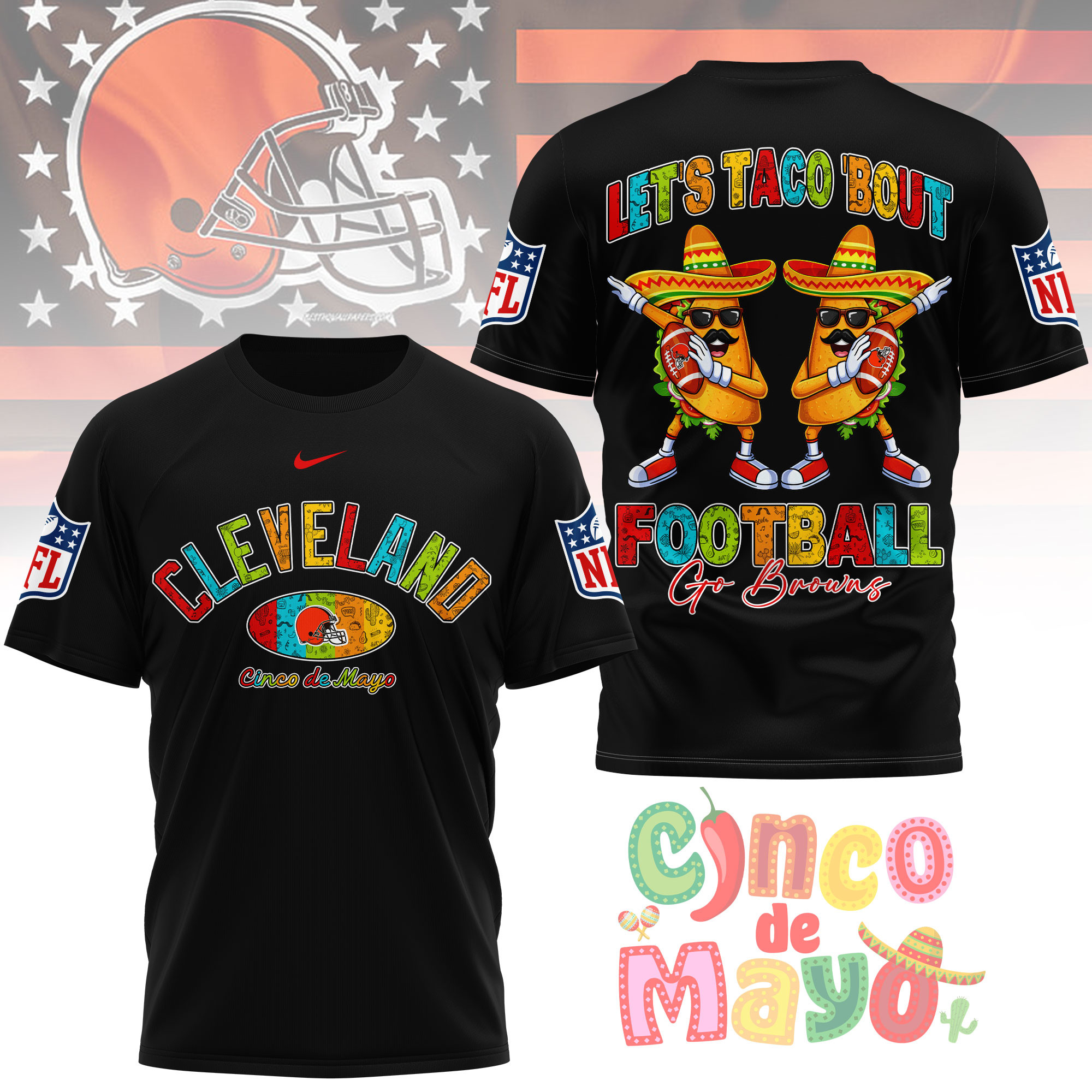 Cleveland Browns | Premium NFL Taco Cinco de Mayo 3D Shirt TTH200587