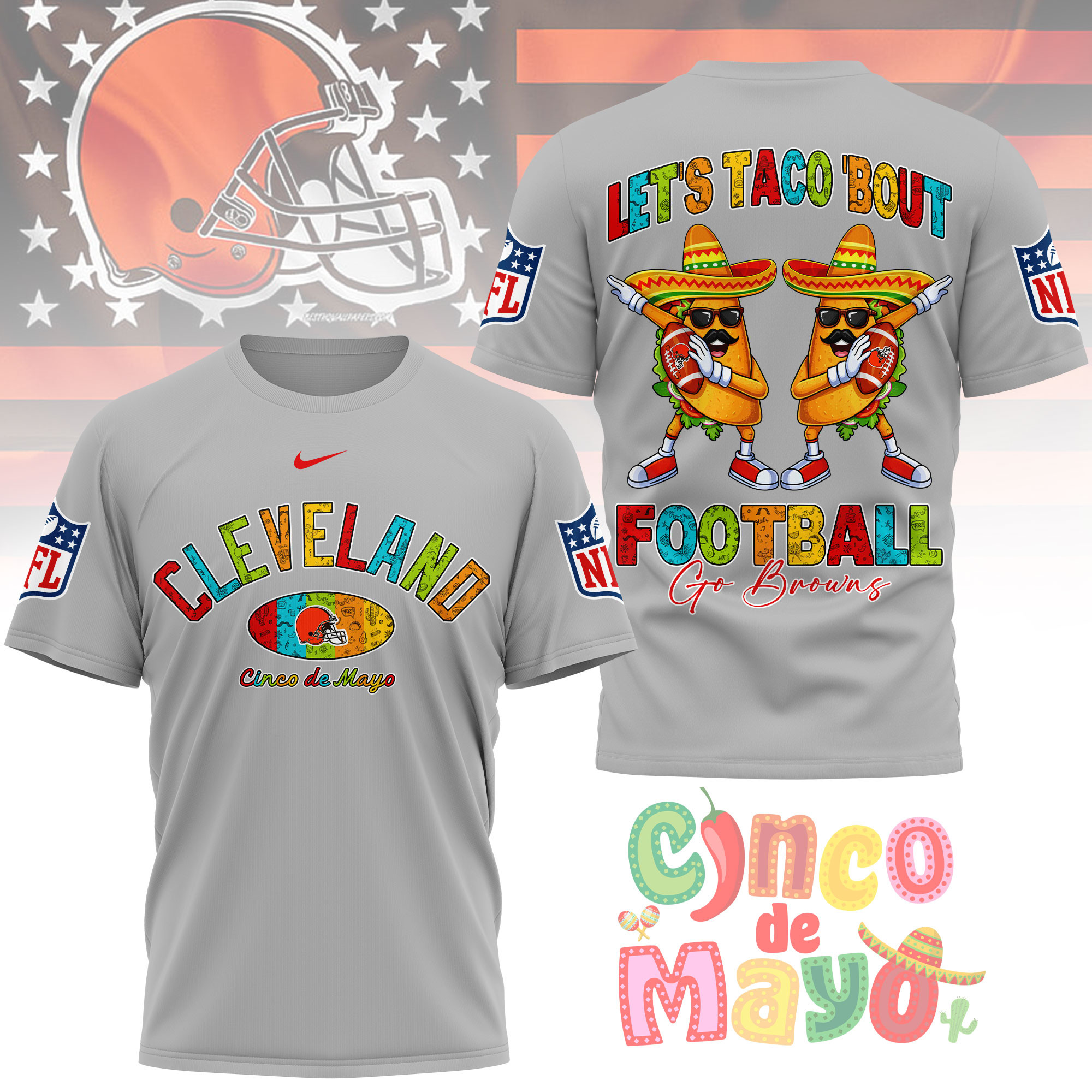 Cleveland Browns | Premium NFL Taco Cinco de Mayo 3D Shirt TTH200587 - Image 3