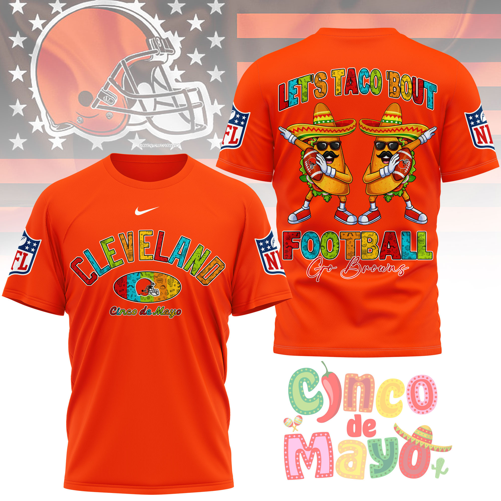 Cleveland Browns | Premium NFL Taco Cinco de Mayo 3D Shirt TTH200587 - Image 4