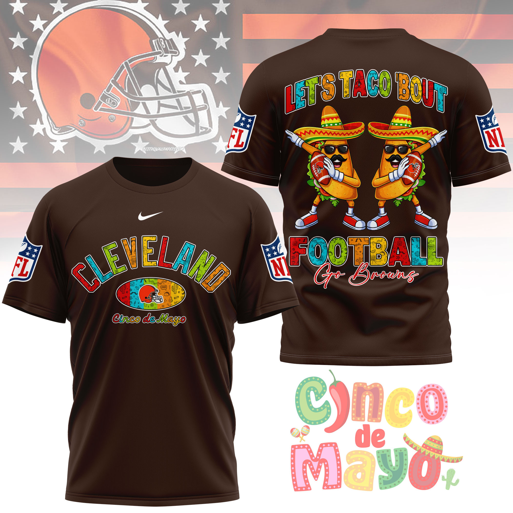 Cleveland Browns | Premium NFL Taco Cinco de Mayo 3D Shirt TTH200587 - Image 5