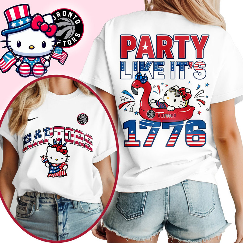 Toronto Raptors | Premium NBA Hello Kitty Independence Day 3D Shirt TTH200554 - Image 2