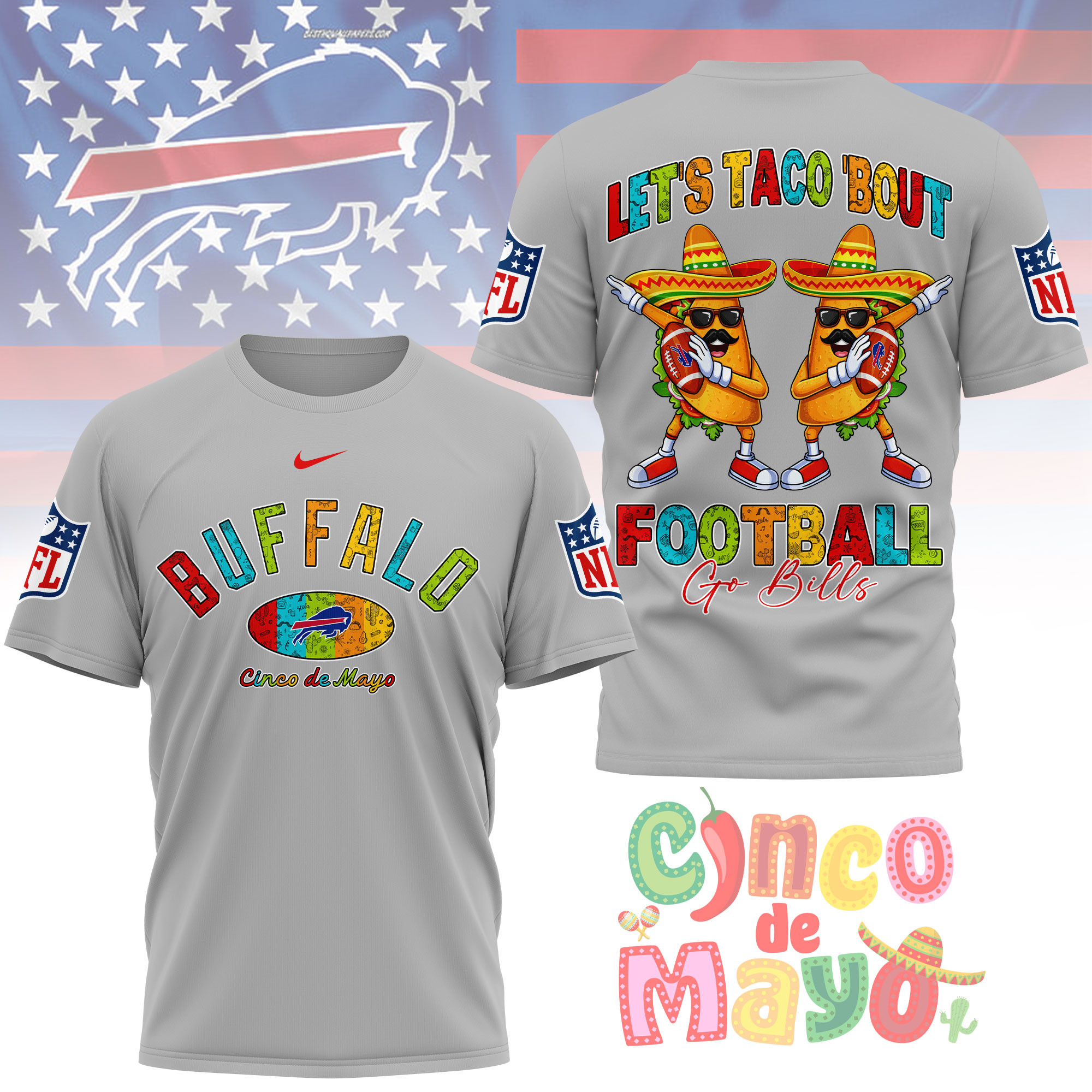 Buffalo Bills | Premium NFL Taco Cinco de Mayo 3D Shirt TTH200587 - Image 3