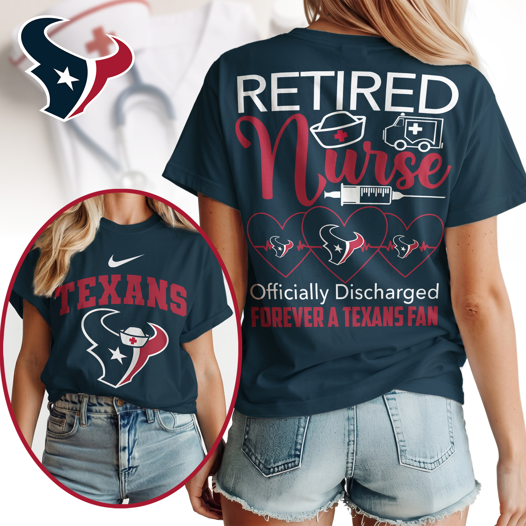 Houston Texans | Premium NFL Retired Nurse Officially Discharged Women Shirt TTH200579 - Image 3