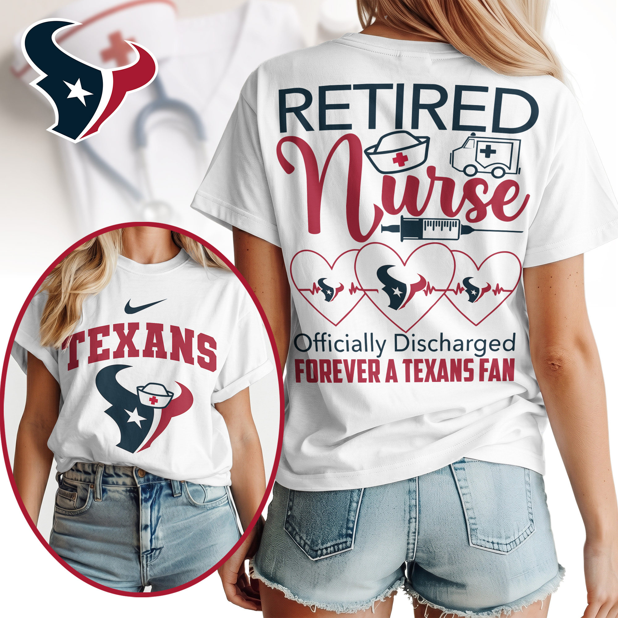Houston Texans | Premium NFL Retired Nurse Officially Discharged Women Shirt TTH200579 - Image 2