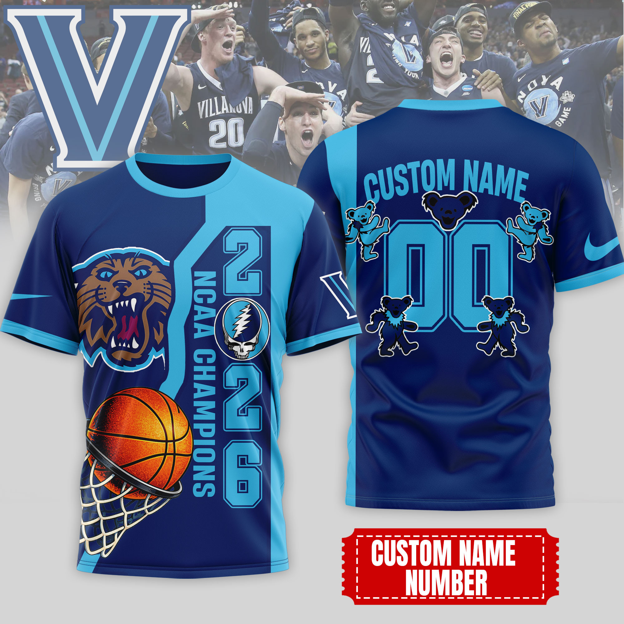 Villanova Wildcats | Premium NCAA Court Kings 2026 3D T-Shirt 200559 - Image 2