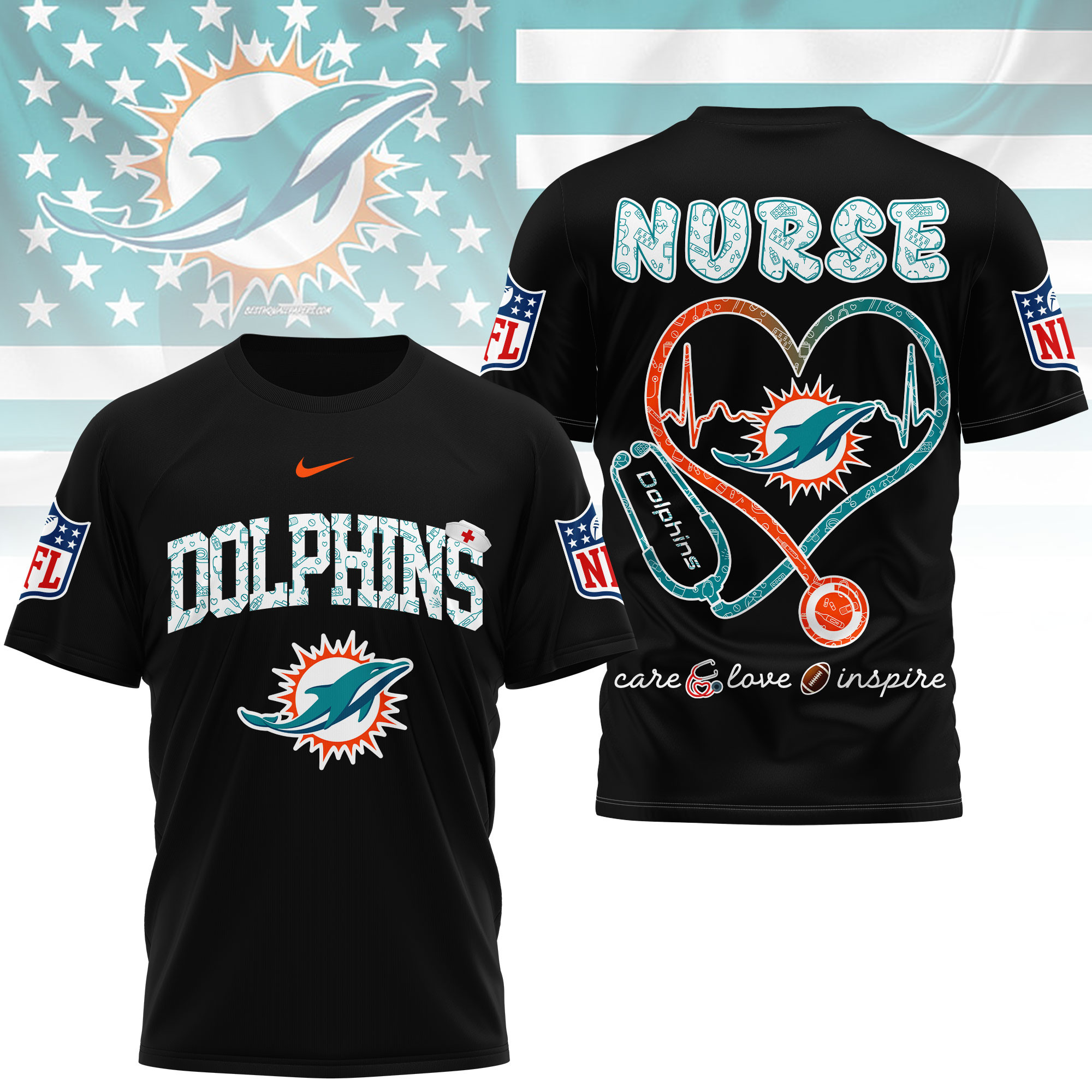 Miami Dolphins x Premium NFL Nurse Love Football 3D T-Shirt – Limited Edition TTH200522