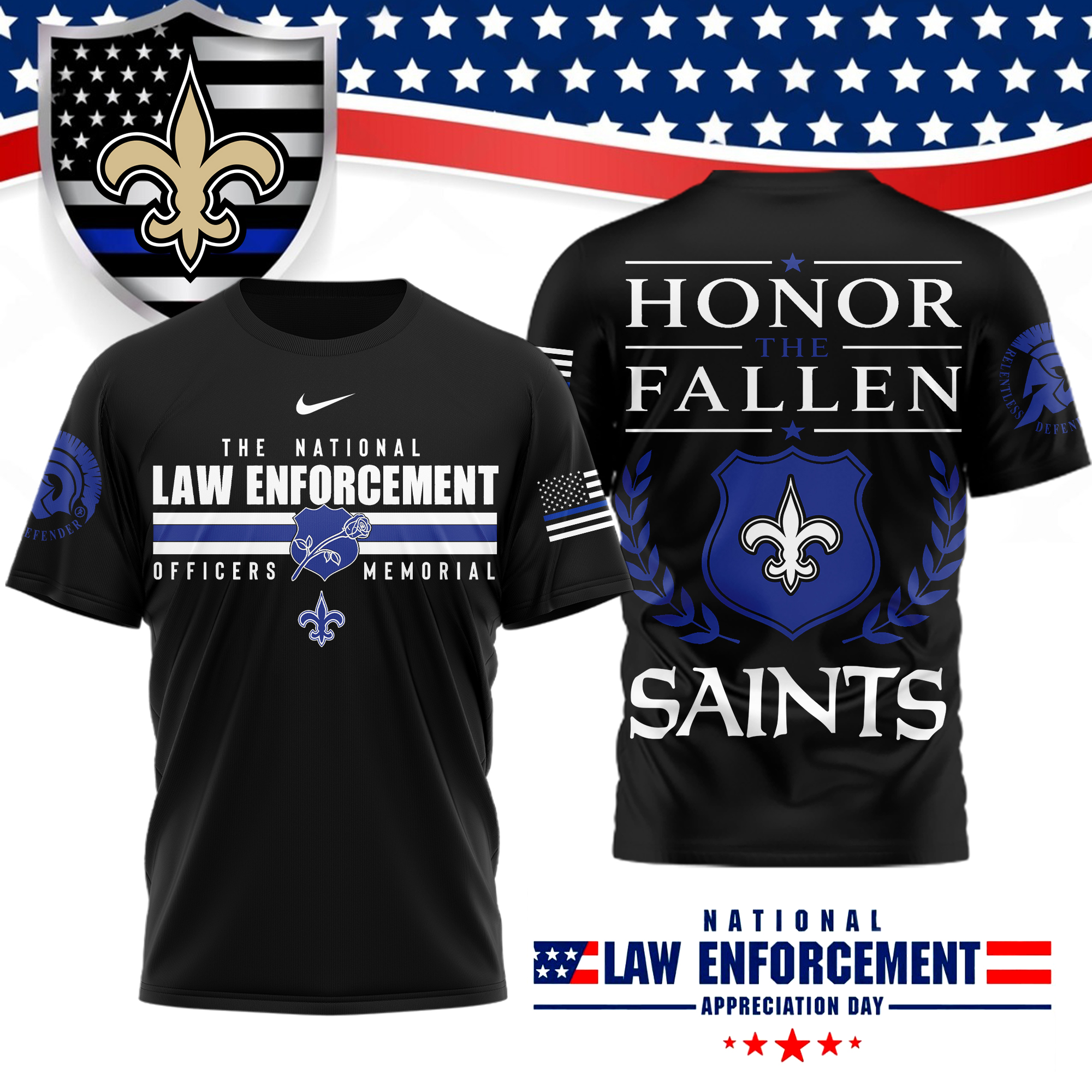 New Orleans Saints x Premium NFL The National Law Enforcement 3D T-Shirt – Limited Edition TTH200525 - Image 2