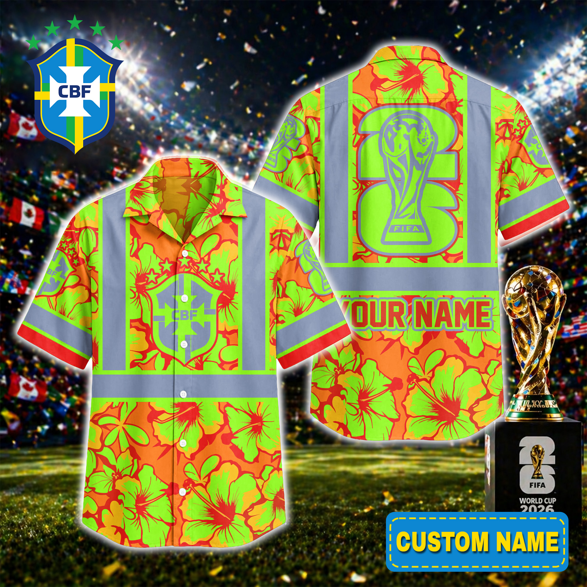 Brazil | Premium World Cup 2026 Hi-vis Hawaiian Shirt TTH200567 - Image 2