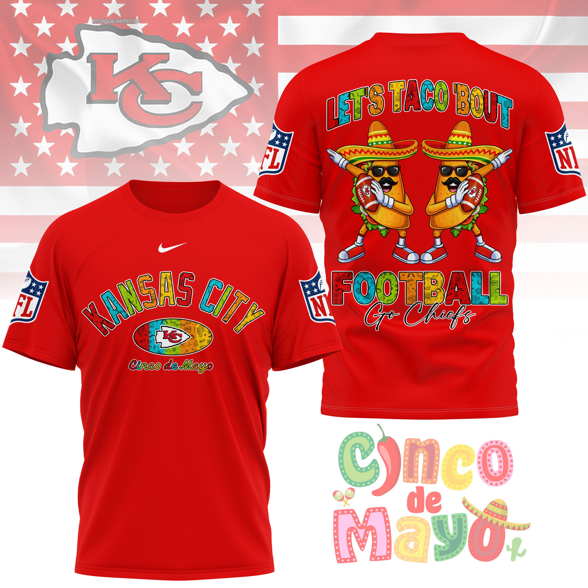 Kansas City Chiefs | Premium NFL Taco Cinco de Mayo 3D Shirt TTH200587 - Image 4