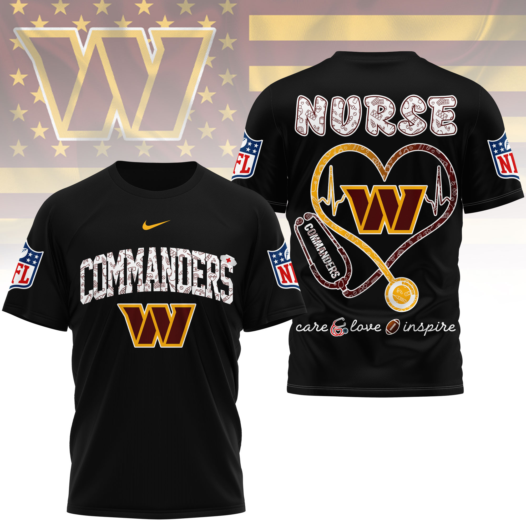 Washington Commanders x Premium NFL Nurse Love Football 3D T-Shirt – Limited Edition TTH200522