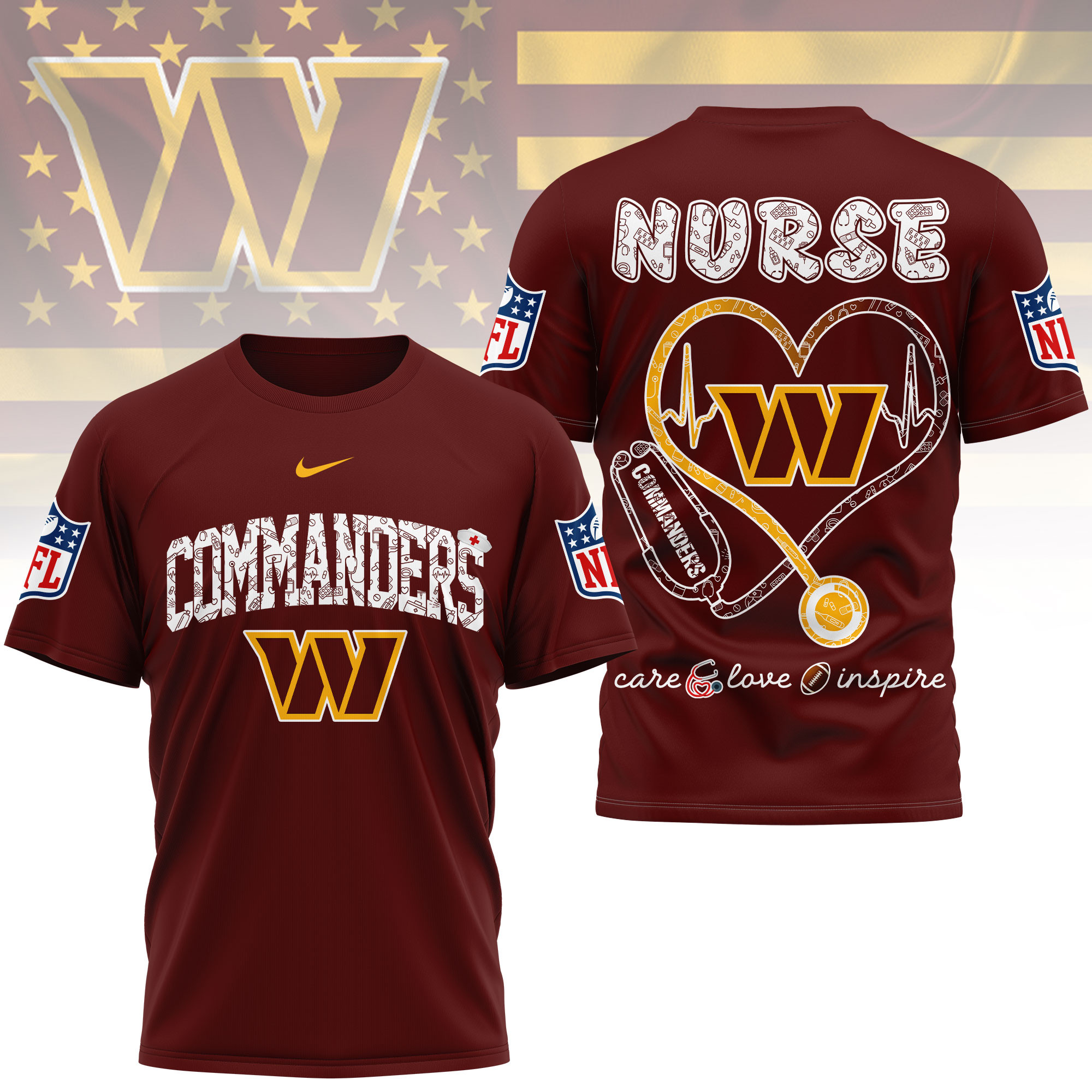 Washington Commanders x Premium NFL Nurse Love Football 3D T-Shirt – Limited Edition TTH200522 - Image 3