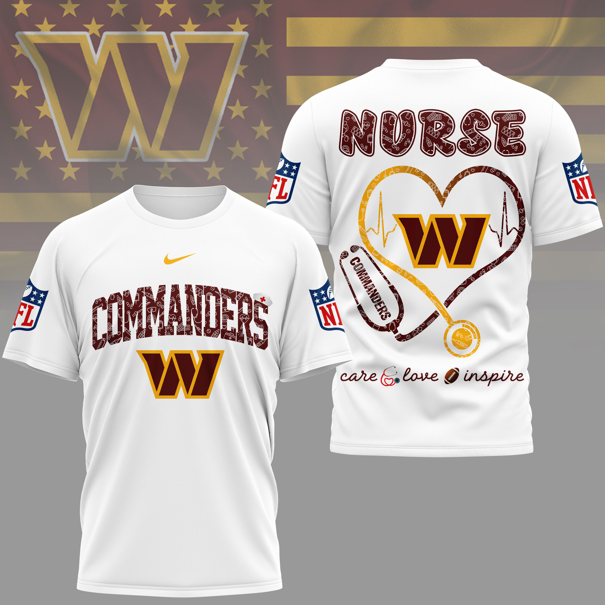 Washington Commanders x Premium NFL Nurse Love Football 3D T-Shirt – Limited Edition TTH200522 - Image 2