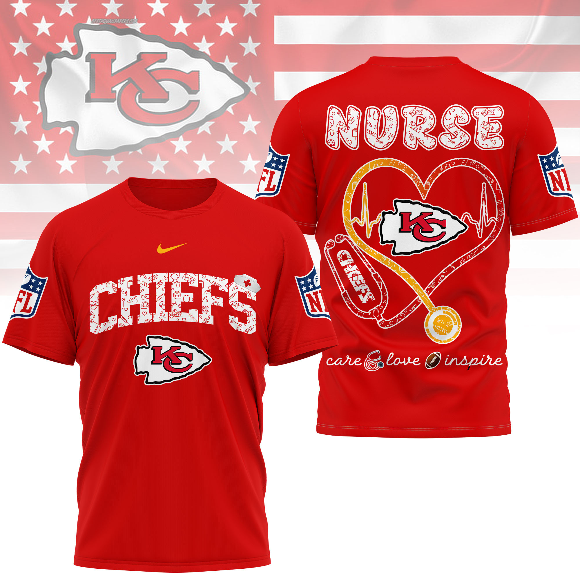 Kansas City Chiefs x Premium NFL Nurse Love Football 3D T-Shirt – Limited Edition TTH200522 - Image 3