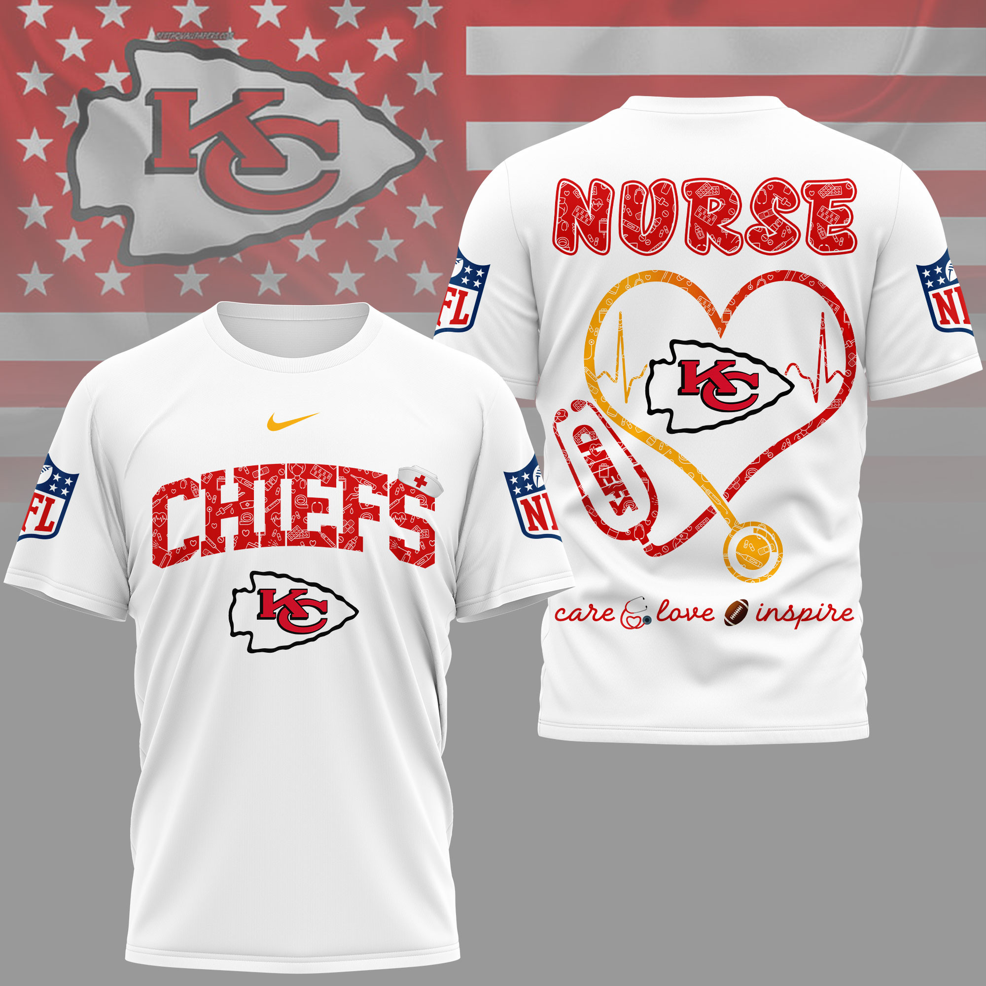 Kansas City Chiefs x Premium NFL Nurse Love Football 3D T-Shirt – Limited Edition TTH200522 - Image 2