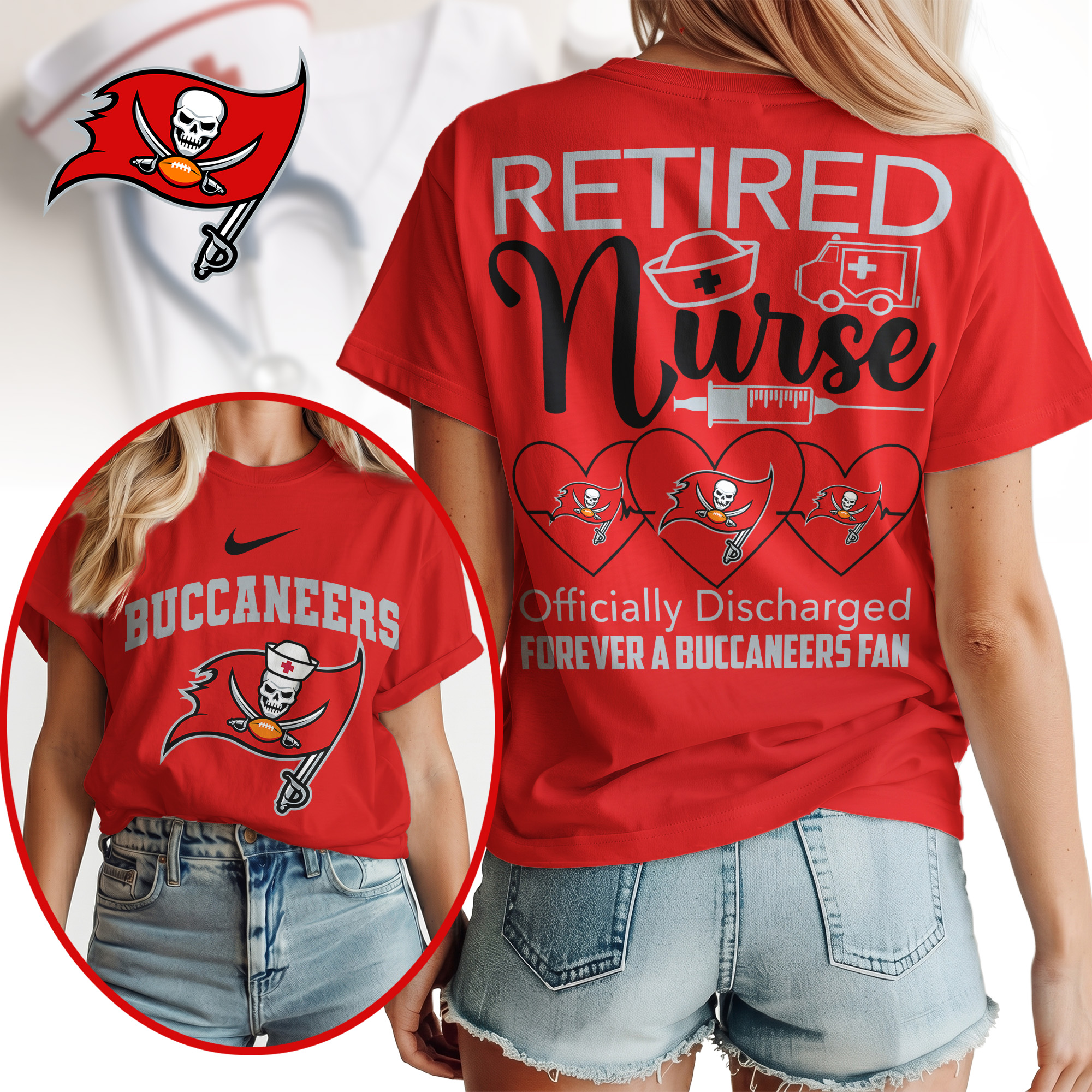 Tampa Bay Buccaneers | Premium NFL Retired Nurse Officially Discharged Women Shirt TTH200579 - Image 3