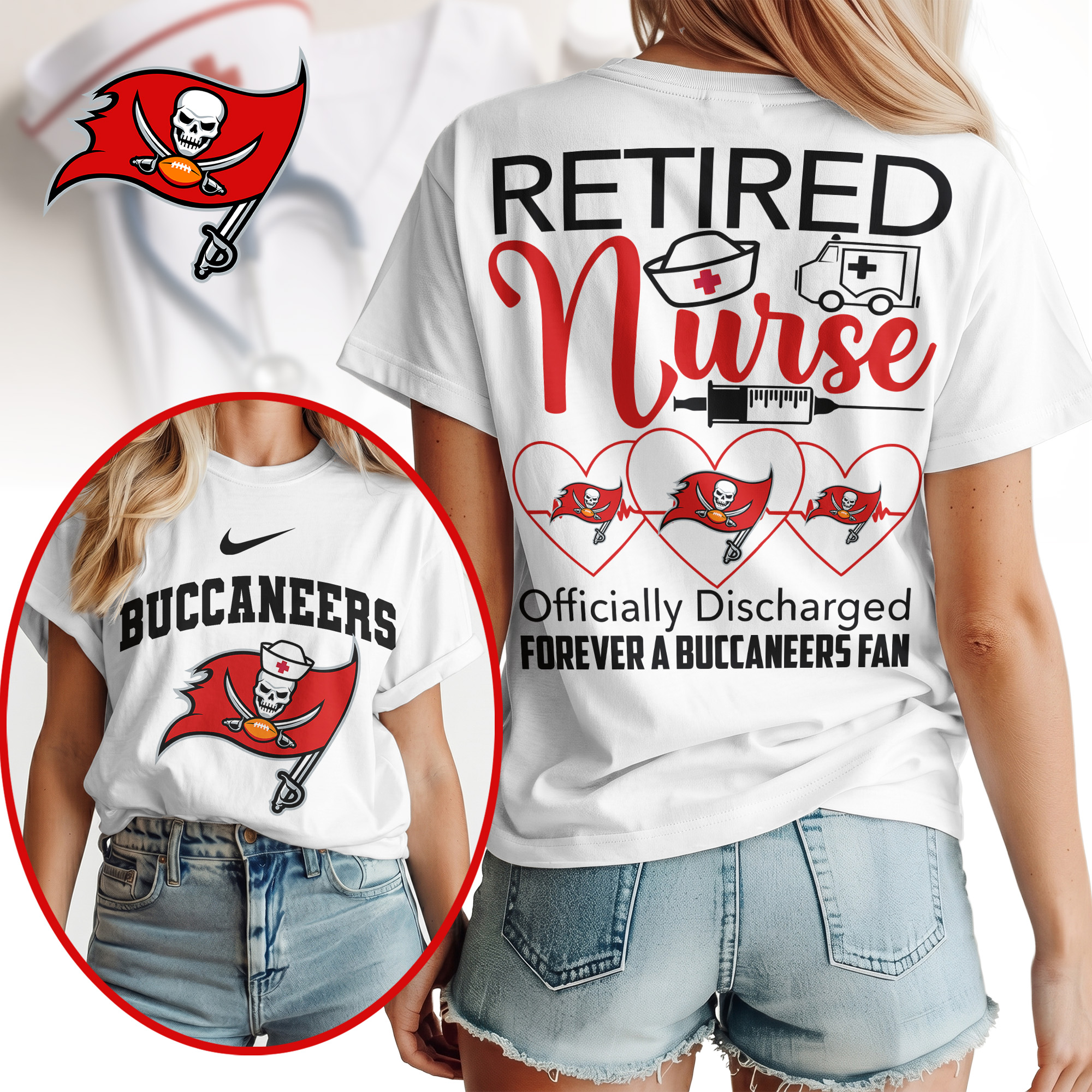 Tampa Bay Buccaneers | Premium NFL Retired Nurse Officially Discharged Women Shirt TTH200579 - Image 2