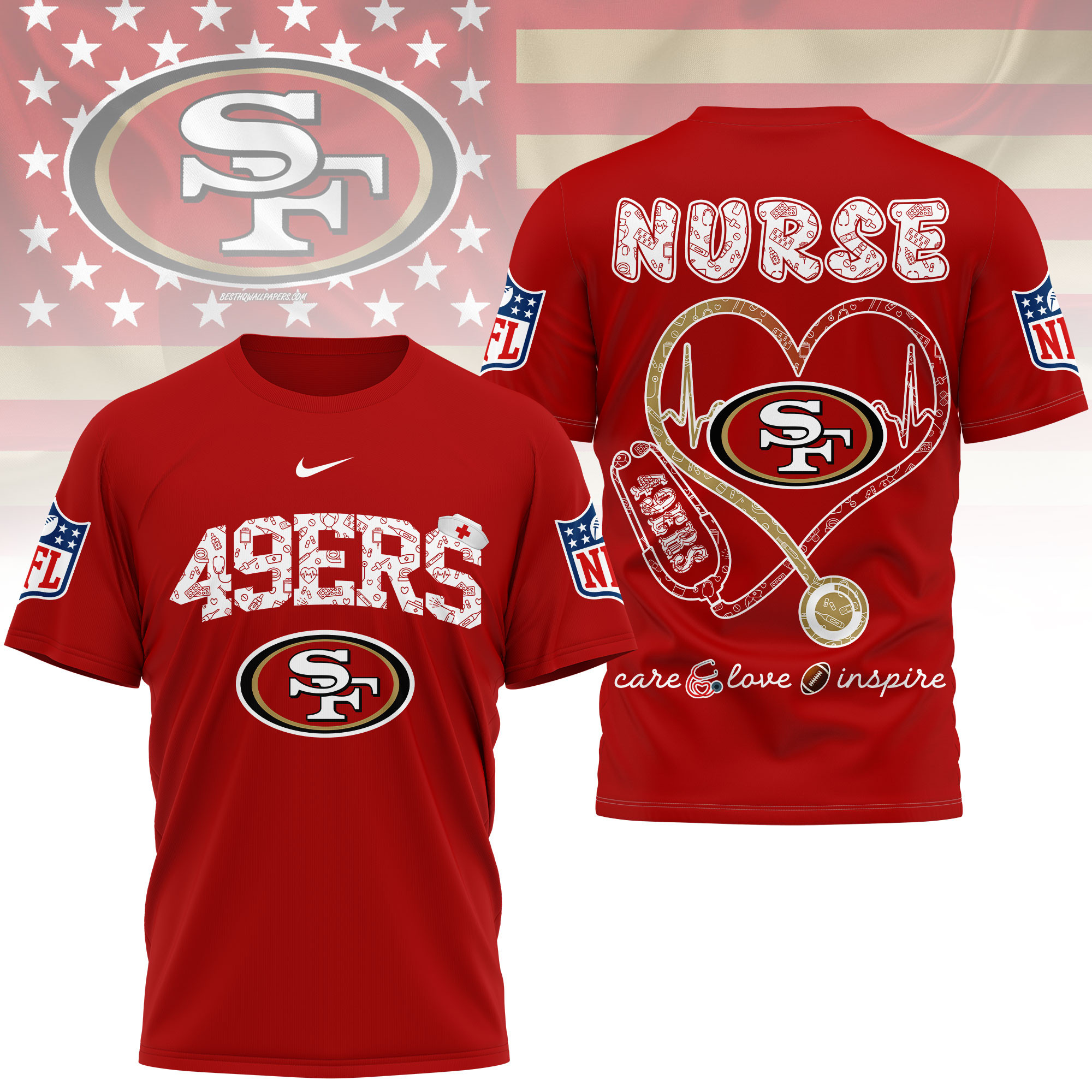San Francisco 49ers x Premium NFL Nurse Love Football 3D T-Shirt – Limited Edition TTH200522 - Image 3
