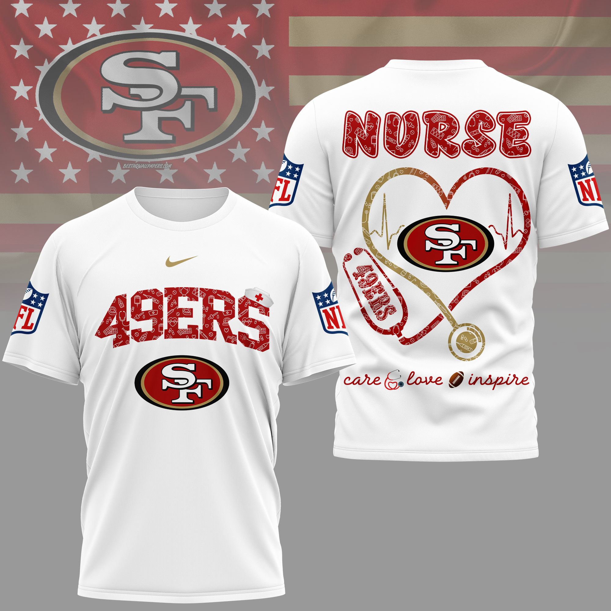 San Francisco 49ers x Premium NFL Nurse Love Football 3D T-Shirt – Limited Edition TTH200522 - Image 2