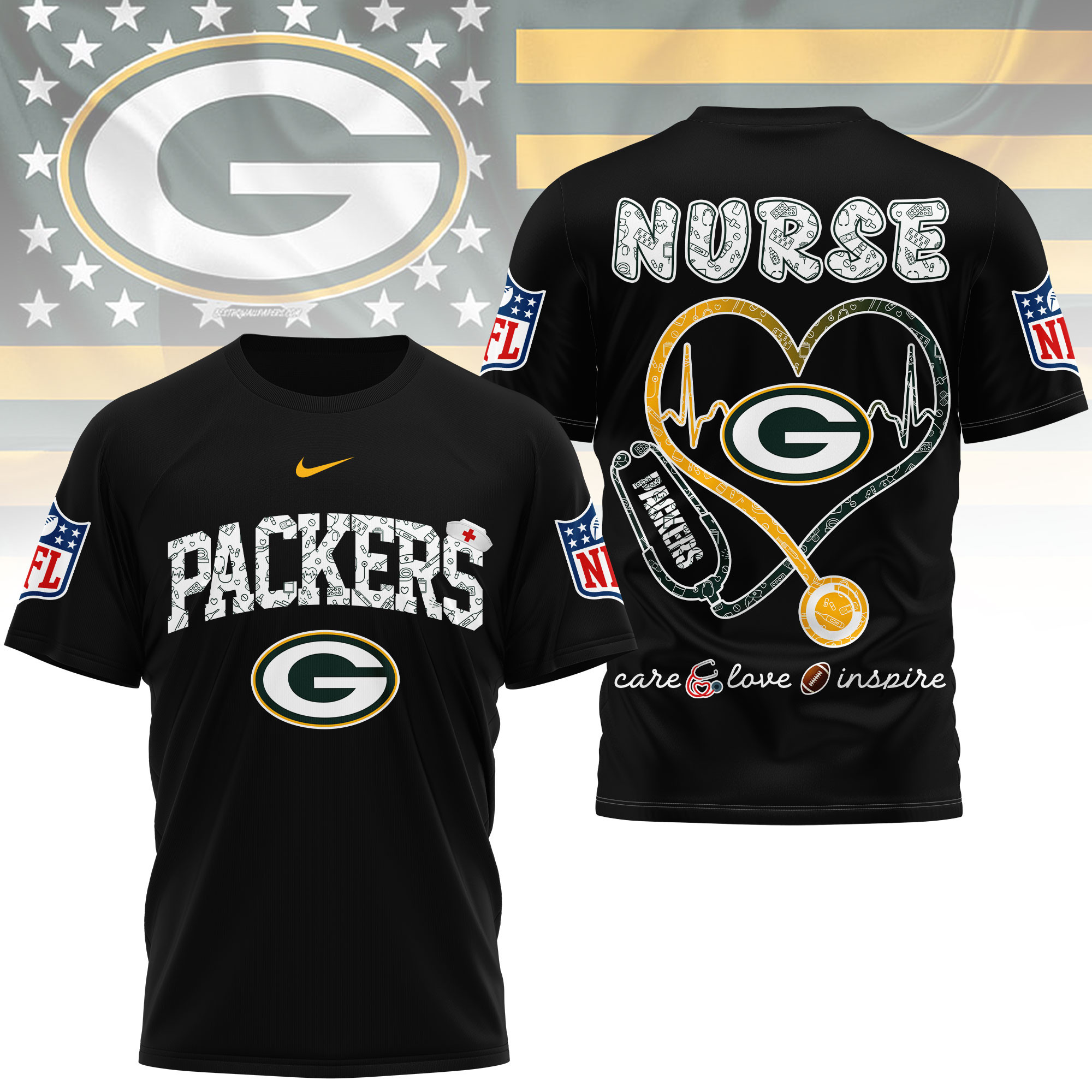 Green Bay Packers x Premium NFL Nurse Love Football 3D T-Shirt – Limited Edition TTH200522