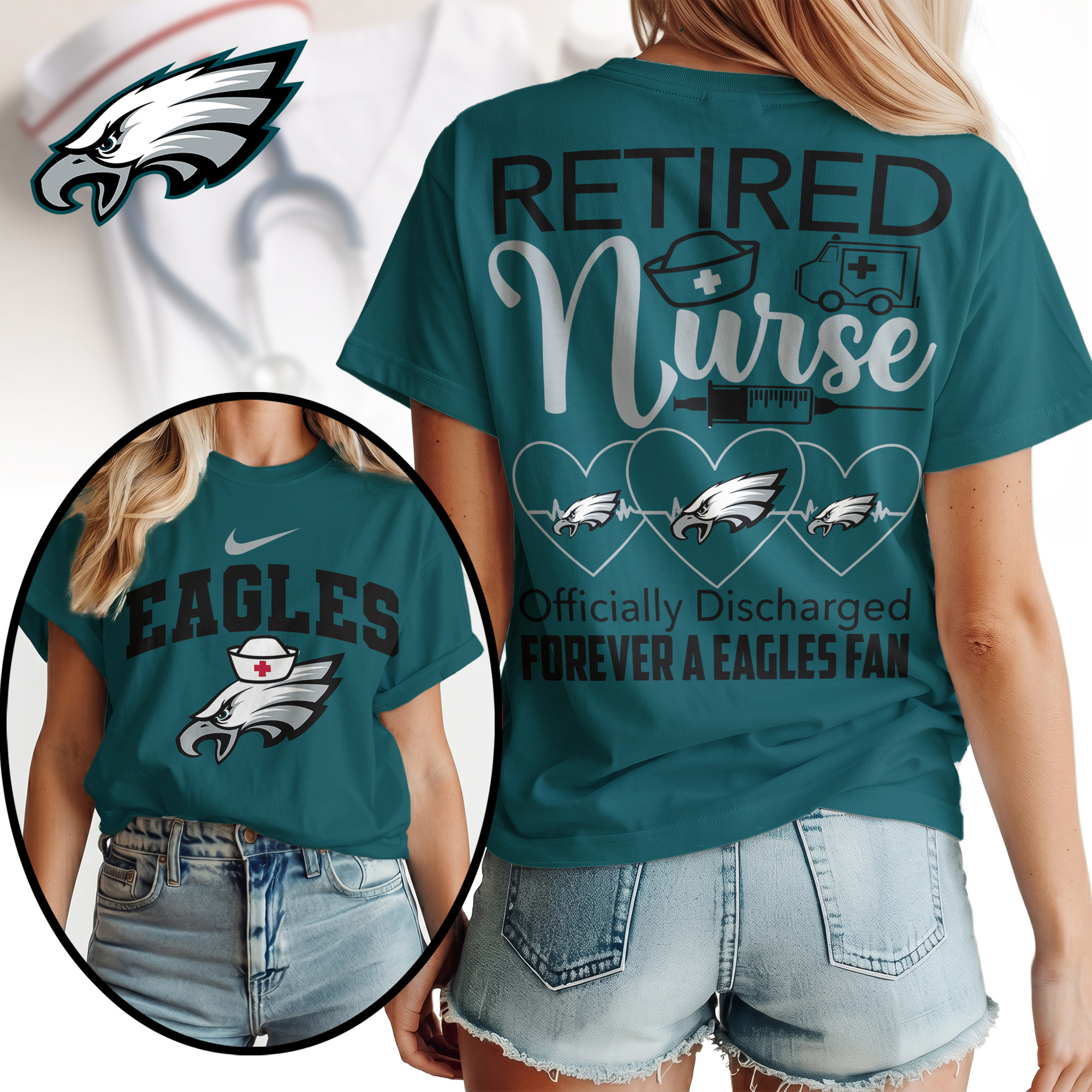 Philadelphia Eagles | Premium NFL Retired Nurse Officially Discharged Women Shirt TTH200579 - Image 3