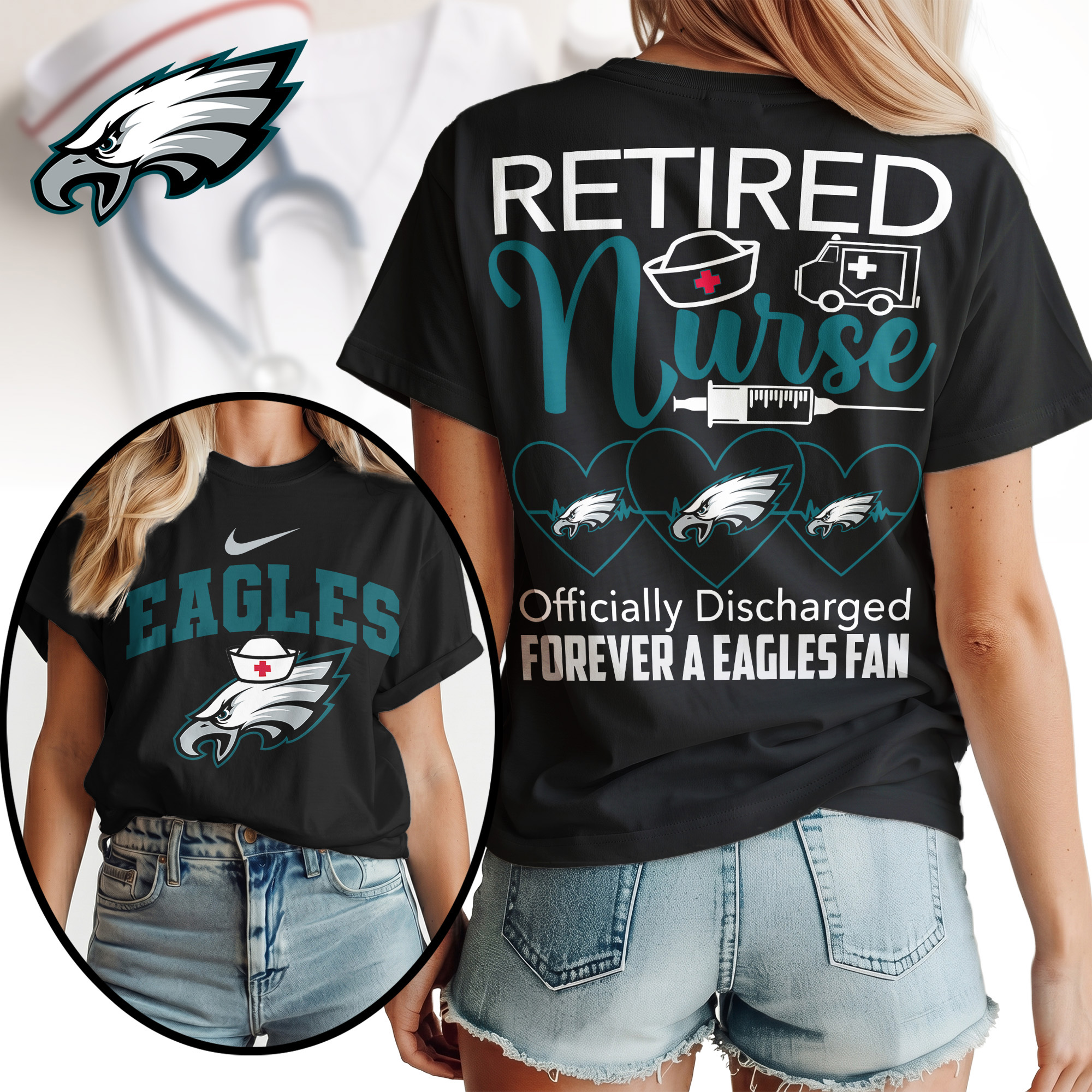 Philadelphia Eagles | Premium NFL Retired Nurse Officially Discharged Women Shirt TTH200579