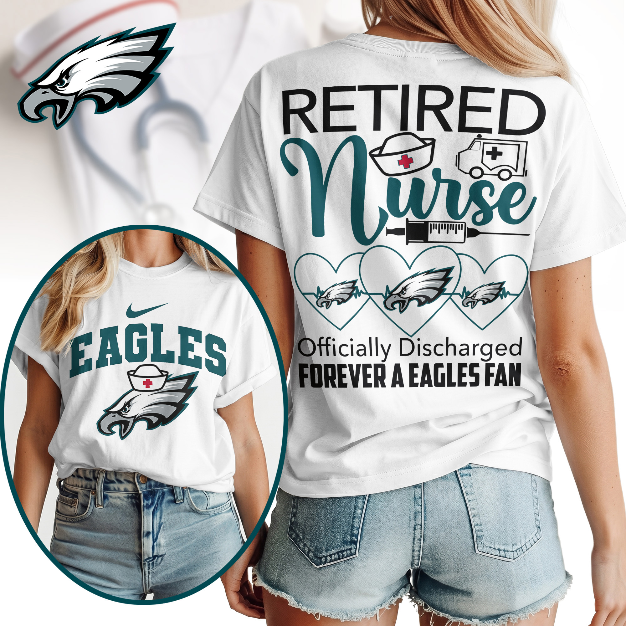 Philadelphia Eagles | Premium NFL Retired Nurse Officially Discharged Women Shirt TTH200579 - Image 2