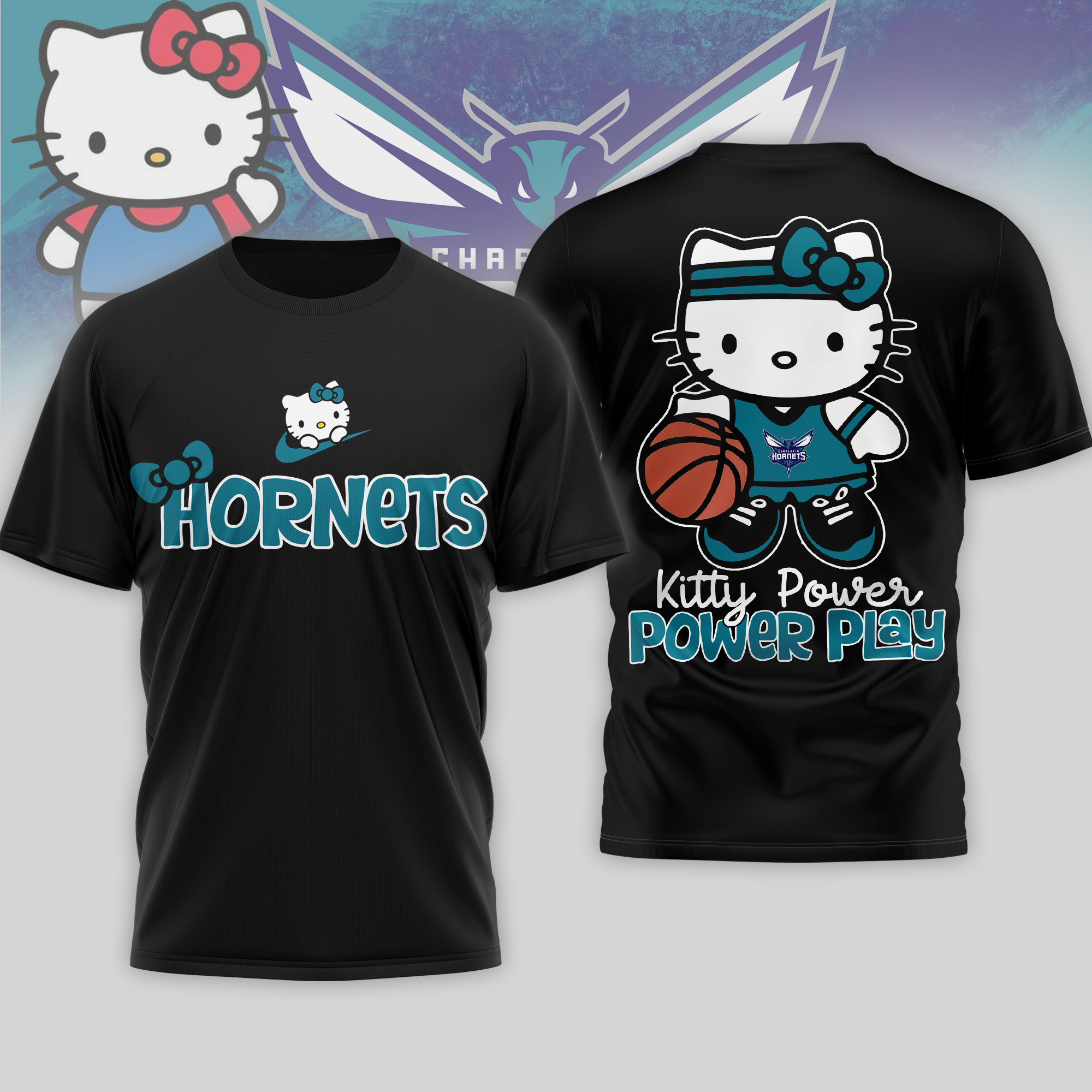 Charlotte Hornets | Premium NBA Hello Kitty Power Play 3D Shirt TTH210508