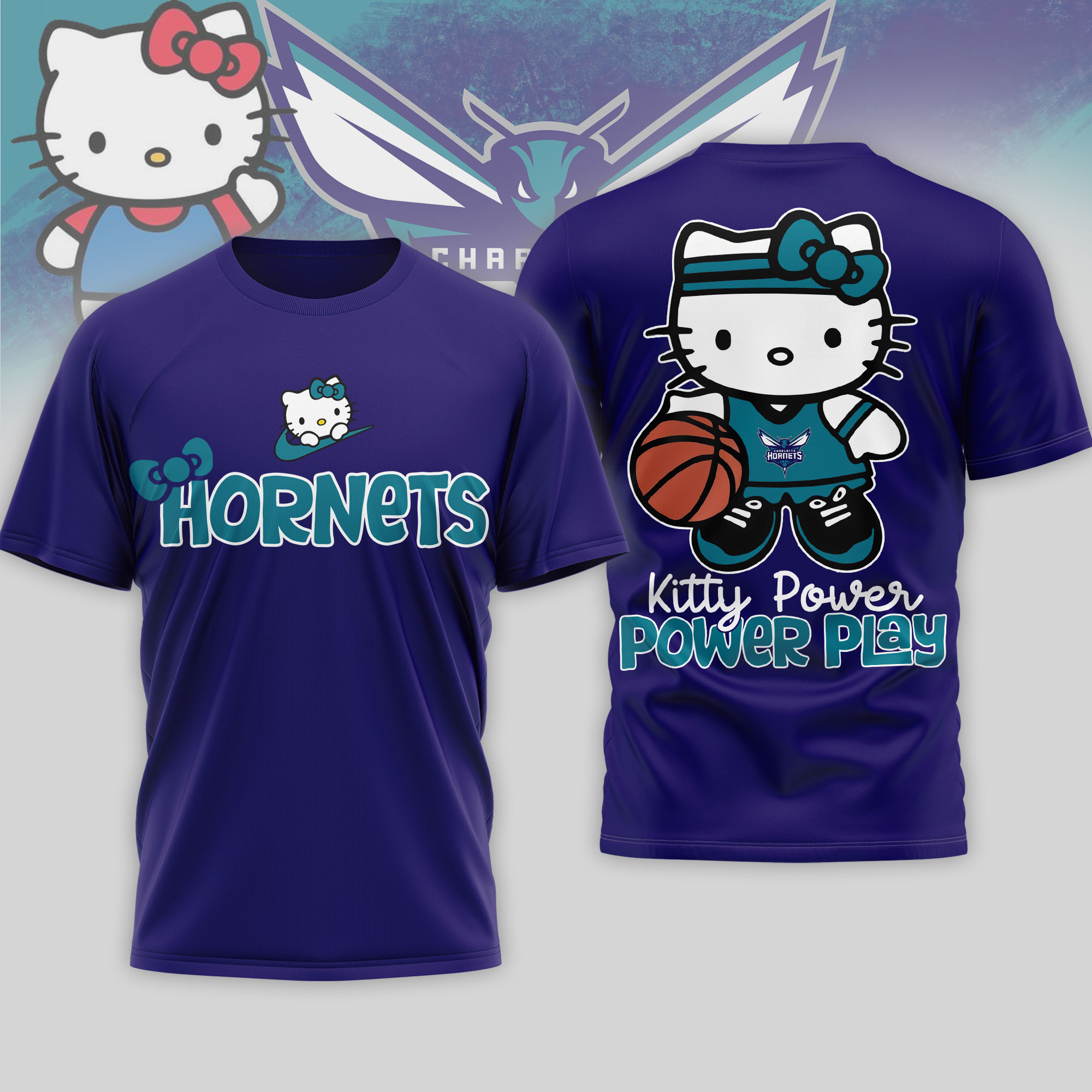 Charlotte Hornets | Premium NBA Hello Kitty Power Play 3D Shirt TTH210508 - Image 2
