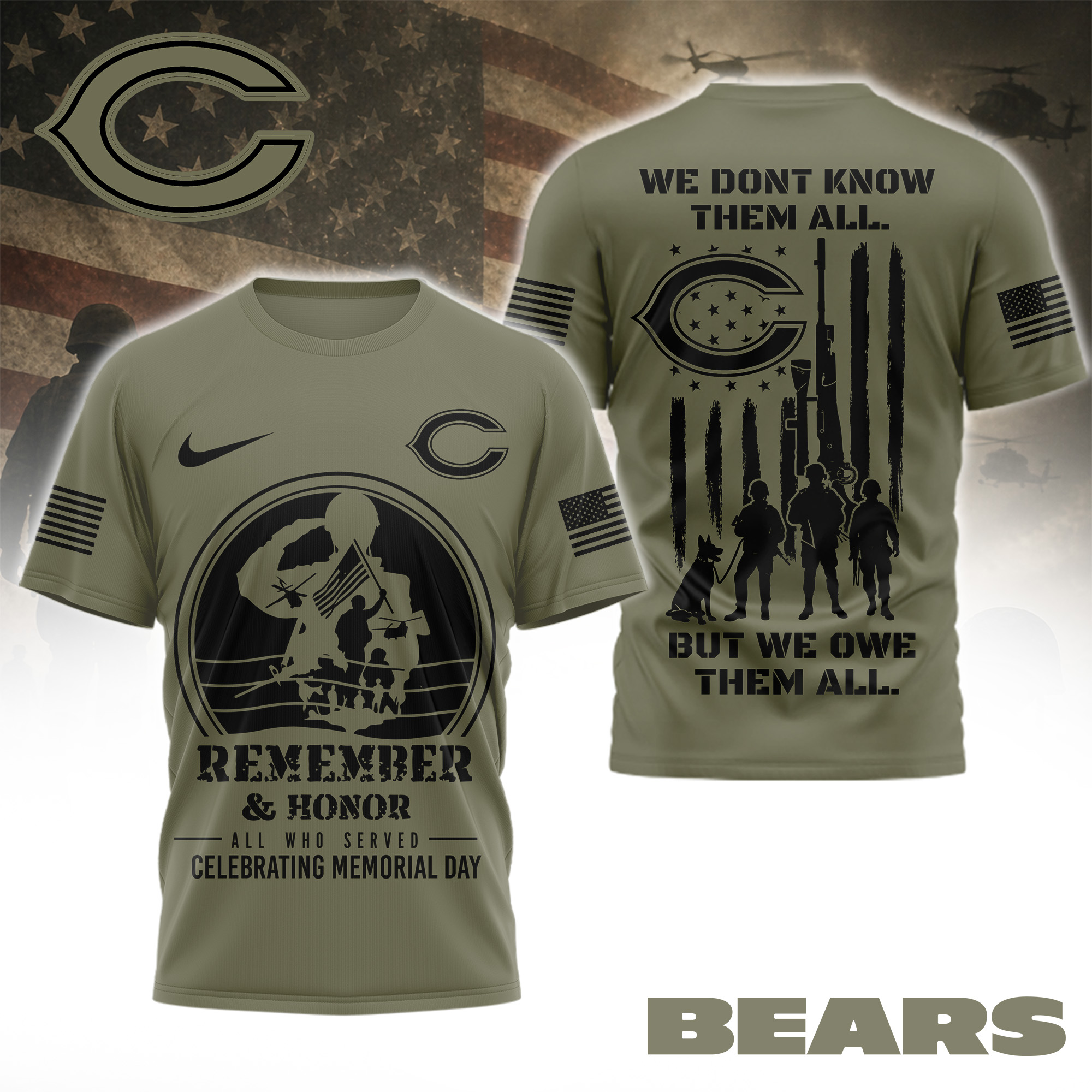 Chicago Bears | Premium NFL Celebrating Memorial Day 3D Shirt TTH200580 - Image 2