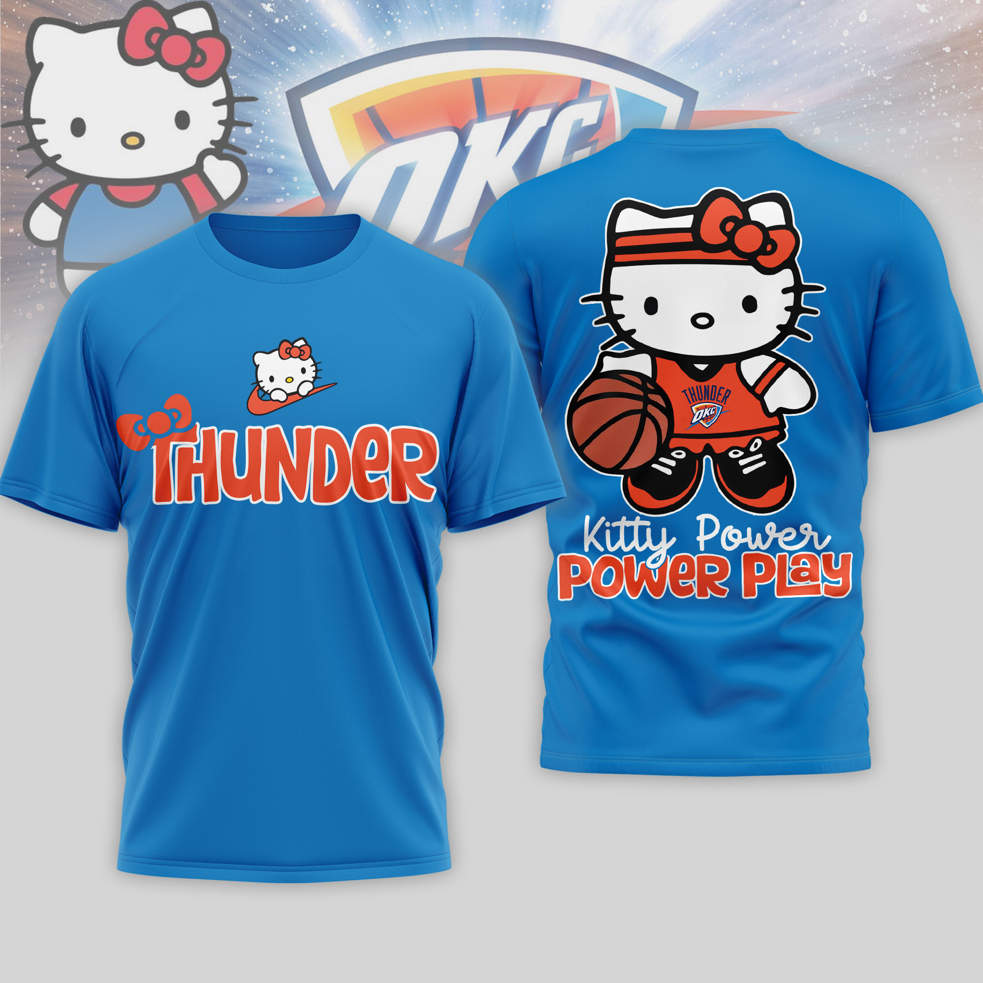 Oklahoma City Thunder | Premium NBA Hello Kitty Power Play 3D Shirt TTH210508 - Image 2