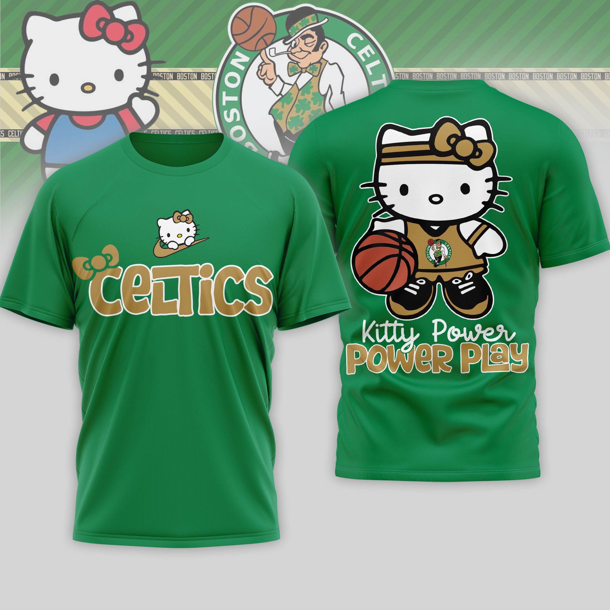 Boston Celtics | Premium NBA Hello Kitty Power Play 3D Shirt TTH210508 - Image 2