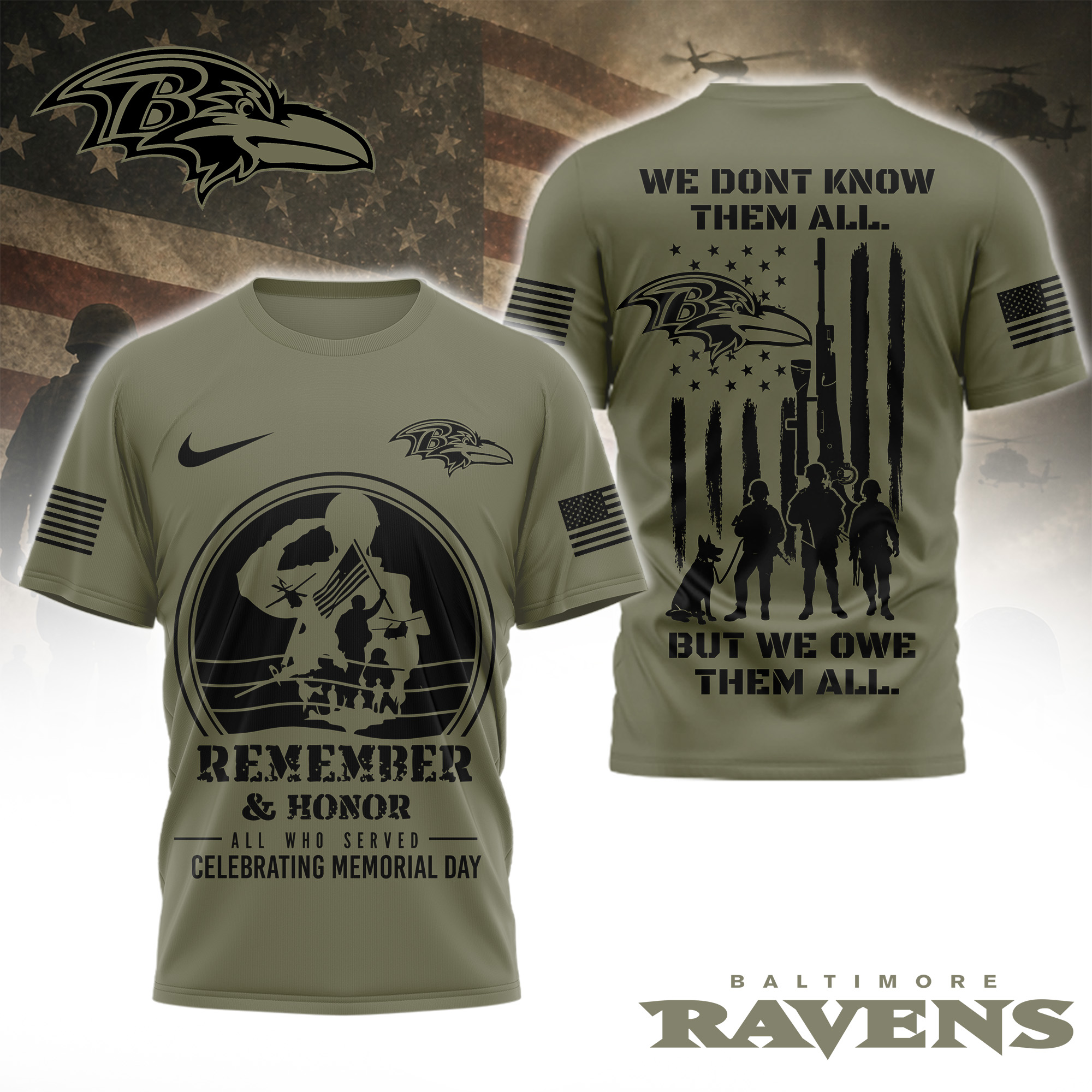 Baltimore Ravens | Premium NFL Celebrating Memorial Day 3D Shirt TTH200580 - Image 2
