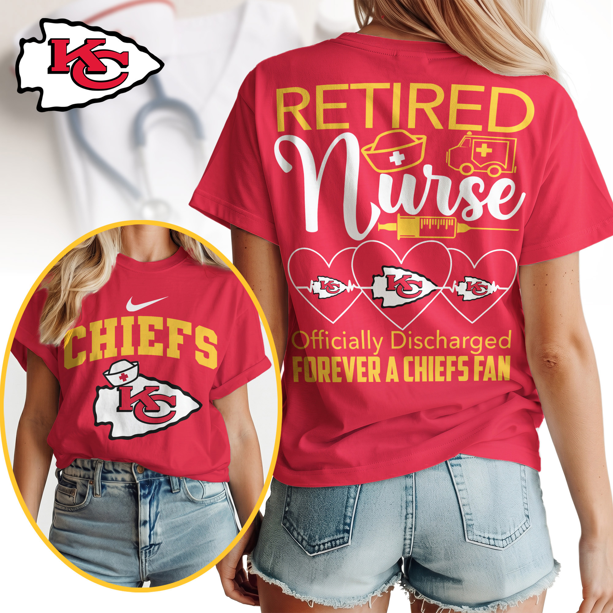 Kansas City Chiefs | Premium NFL Retired Nurse Officially Discharged Women Shirt TTH200579 - Image 3
