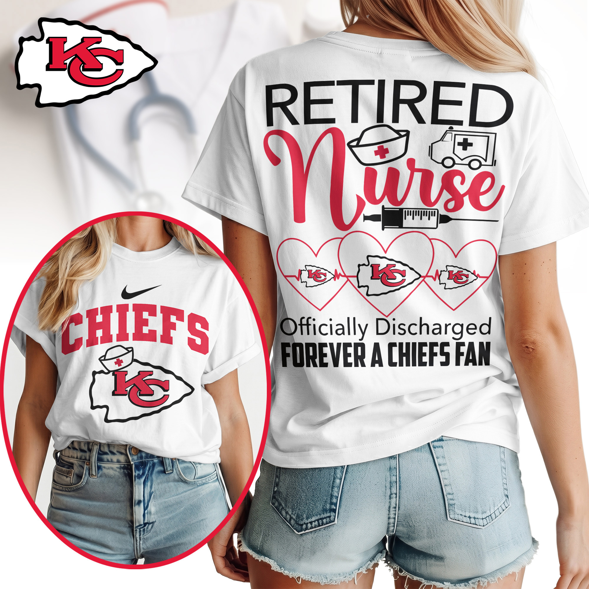 Kansas City Chiefs | Premium NFL Retired Nurse Officially Discharged Women Shirt TTH200579 - Image 2